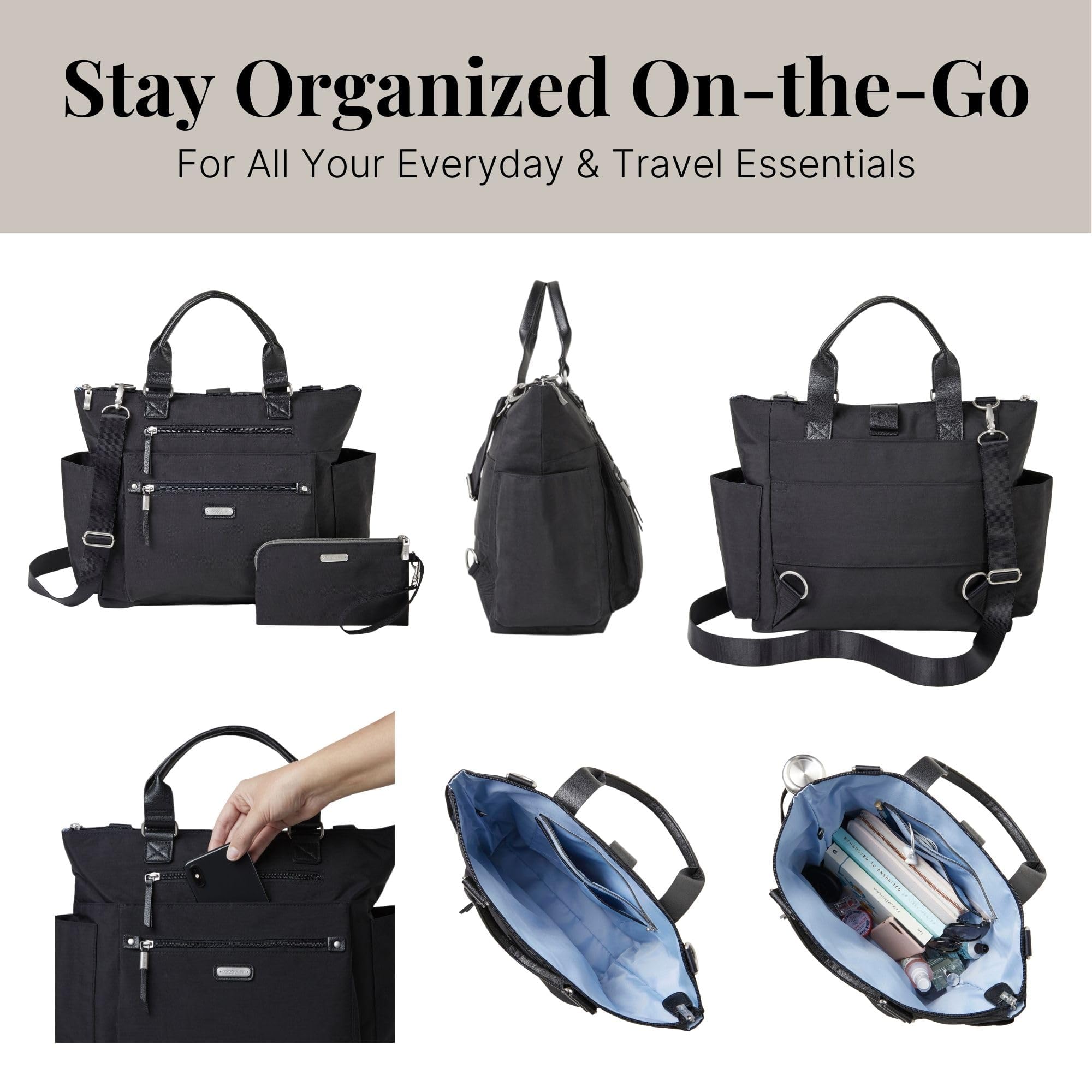 3-in-1 Convertible Backpack Tote Handbag - 15x12" Lightweight Travel Bag w/ RFID Phone Wristlet - Image 6