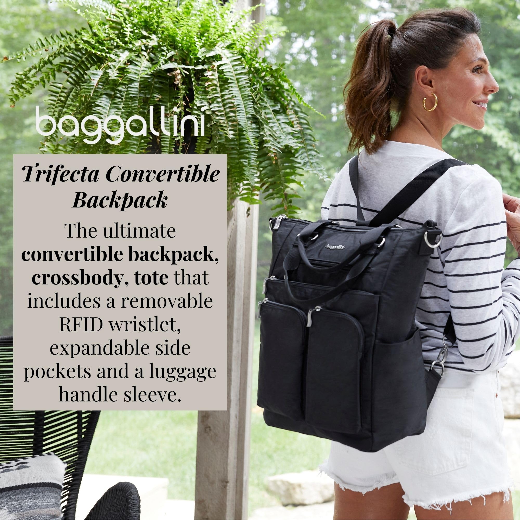 Baggallini All Set 3 in 1 Tote Backpack - 15"x10.5" Lightweight Travel Bag w/RFID Phone Wristlet - Image 2
