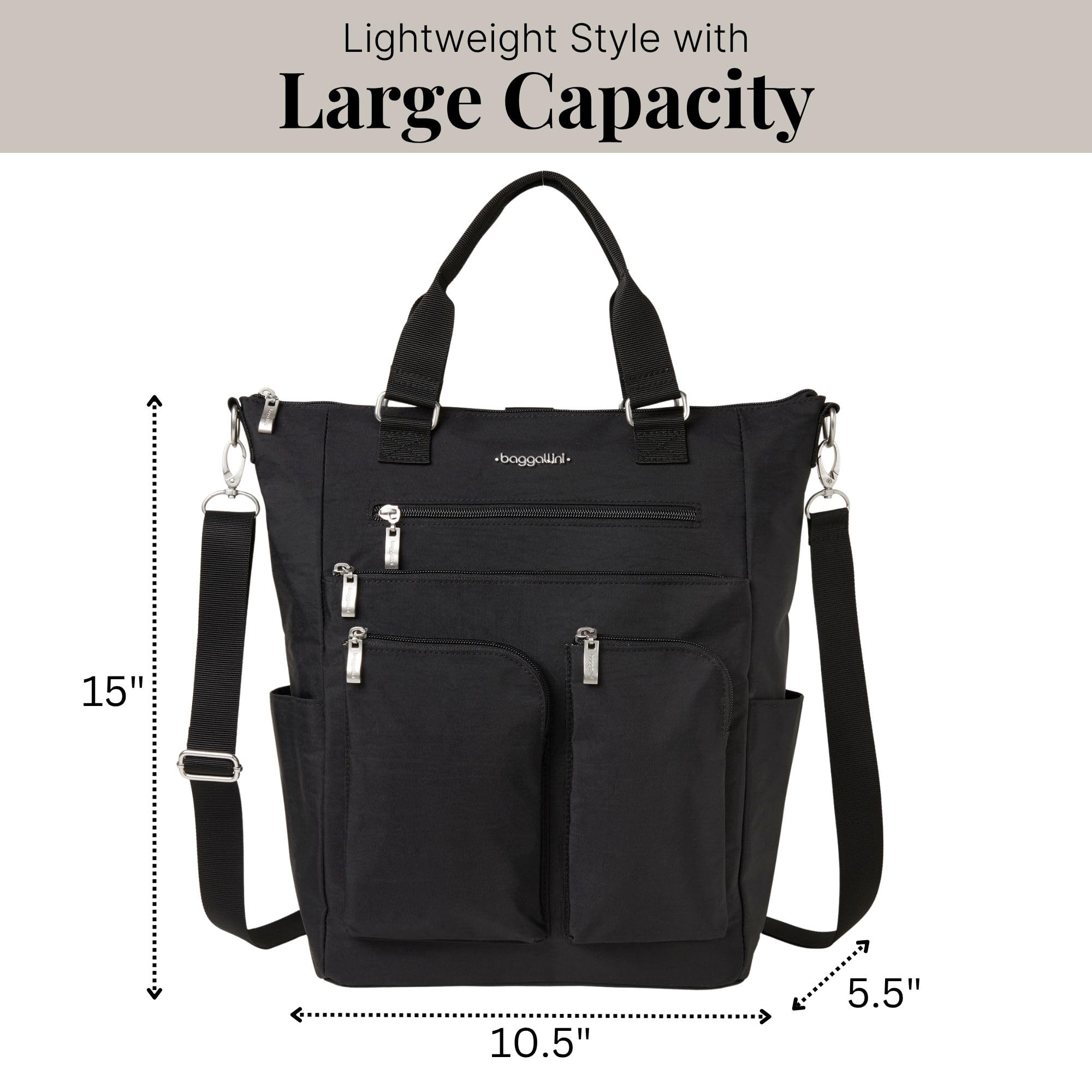 Baggallini All Set 3 in 1 Tote Backpack - 15"x10.5" Lightweight Travel Bag w/RFID Phone Wristlet - Image 3