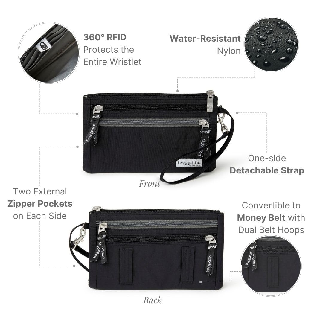 Baggallini Anti-theft RFID Currency Organizer 8"x4.25" Travel Accessory Passport Holder Money Belt Wallet w/Card Slots - Image 3
