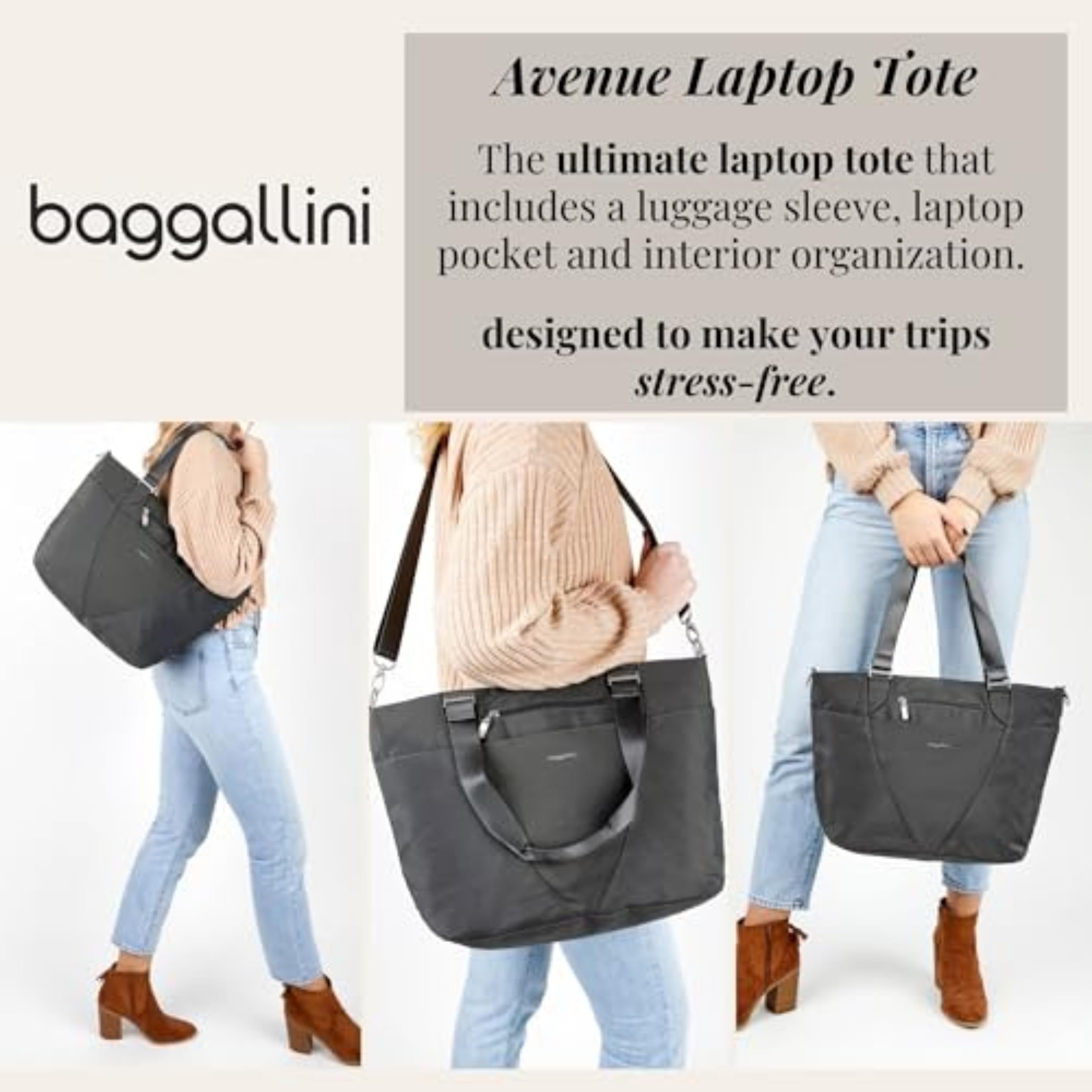 Baggallini Avenue Tote - 12x18 Laptop Tote Bag for Women - Lightweight Work Travel Carry On Bag - Image 3