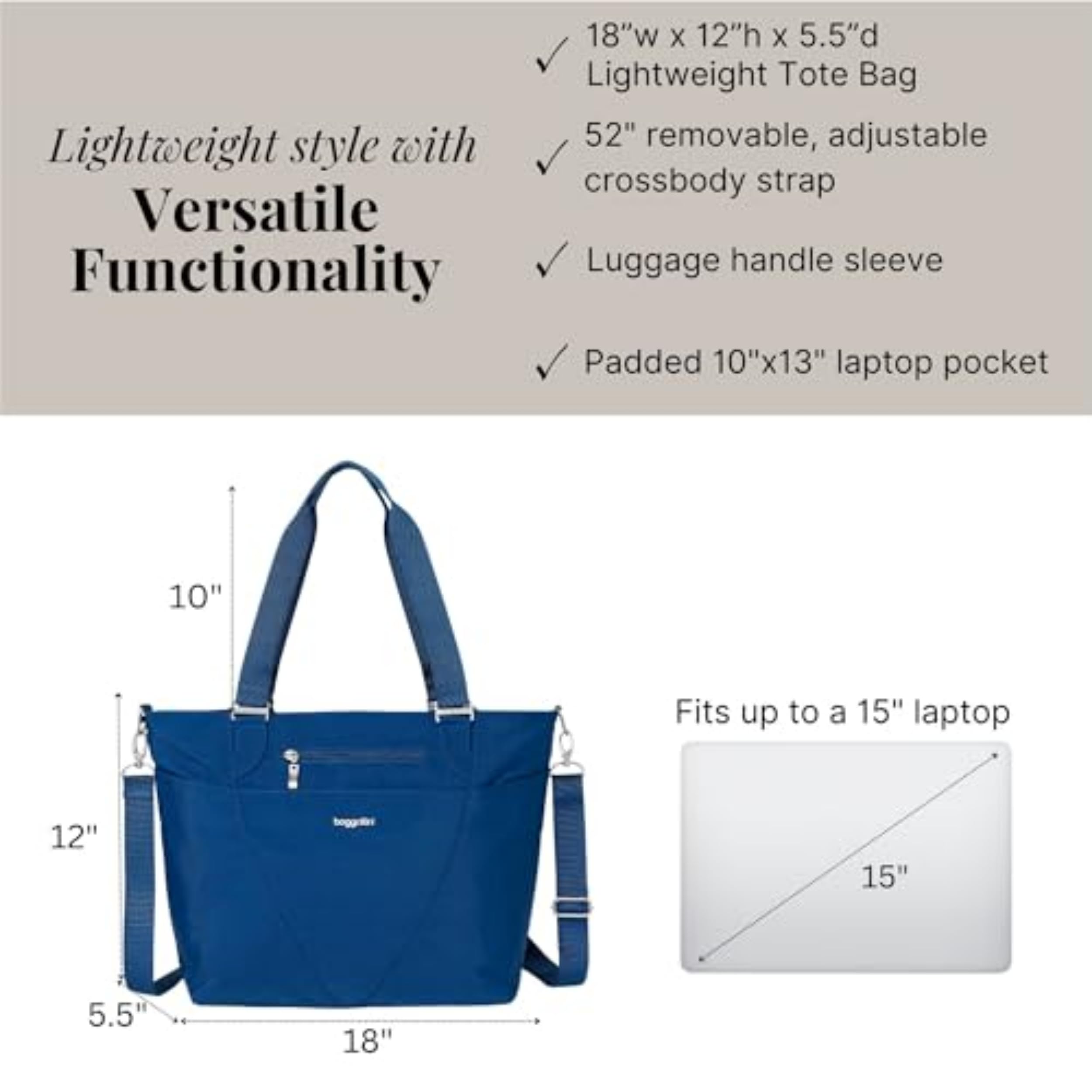 Baggallini Avenue Tote - 12x18 Laptop Tote Bag for Women - Lightweight Work Travel Carry On Bag - Image 6