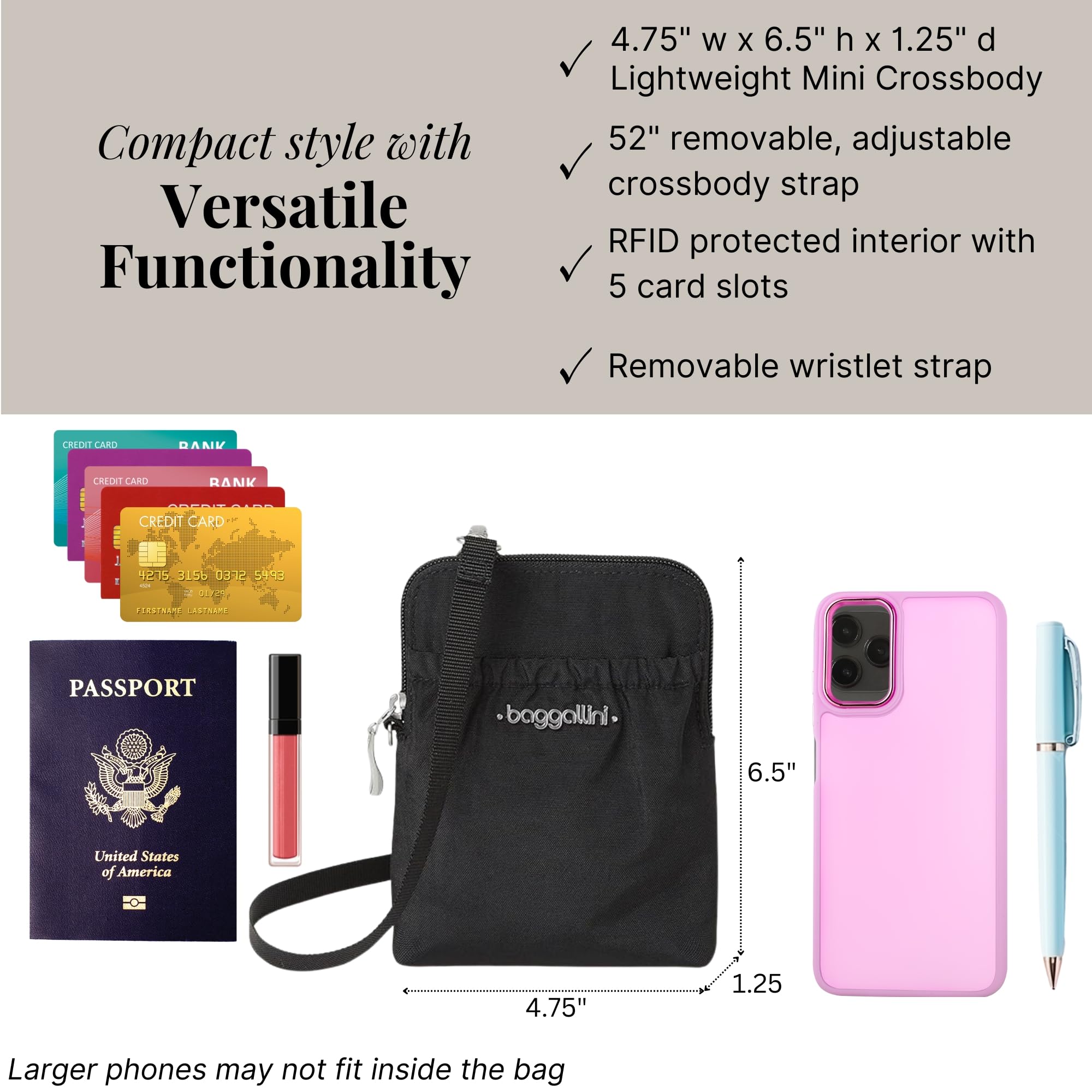 Baggallini Bryant Pouch Small Crossbody Bag for Women - Phone Purse with Crossbody Strap - Lightweight Crossbody Pouch - Image 6