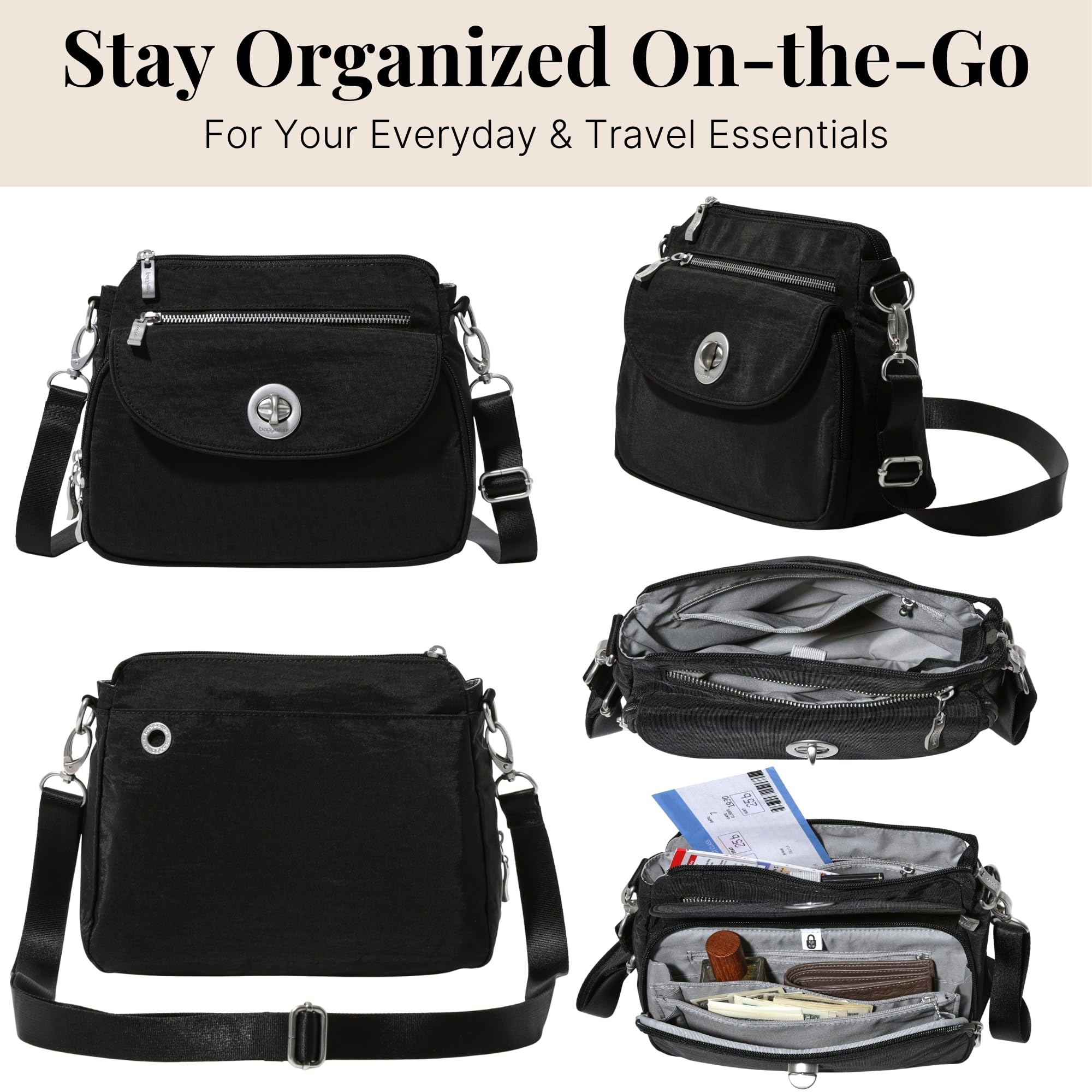 Baggallini Calais Crossbody Bags for Women 10x7 Lightweight Water-Resistant Travel Purse, RFID & Interior Organization - Image 7