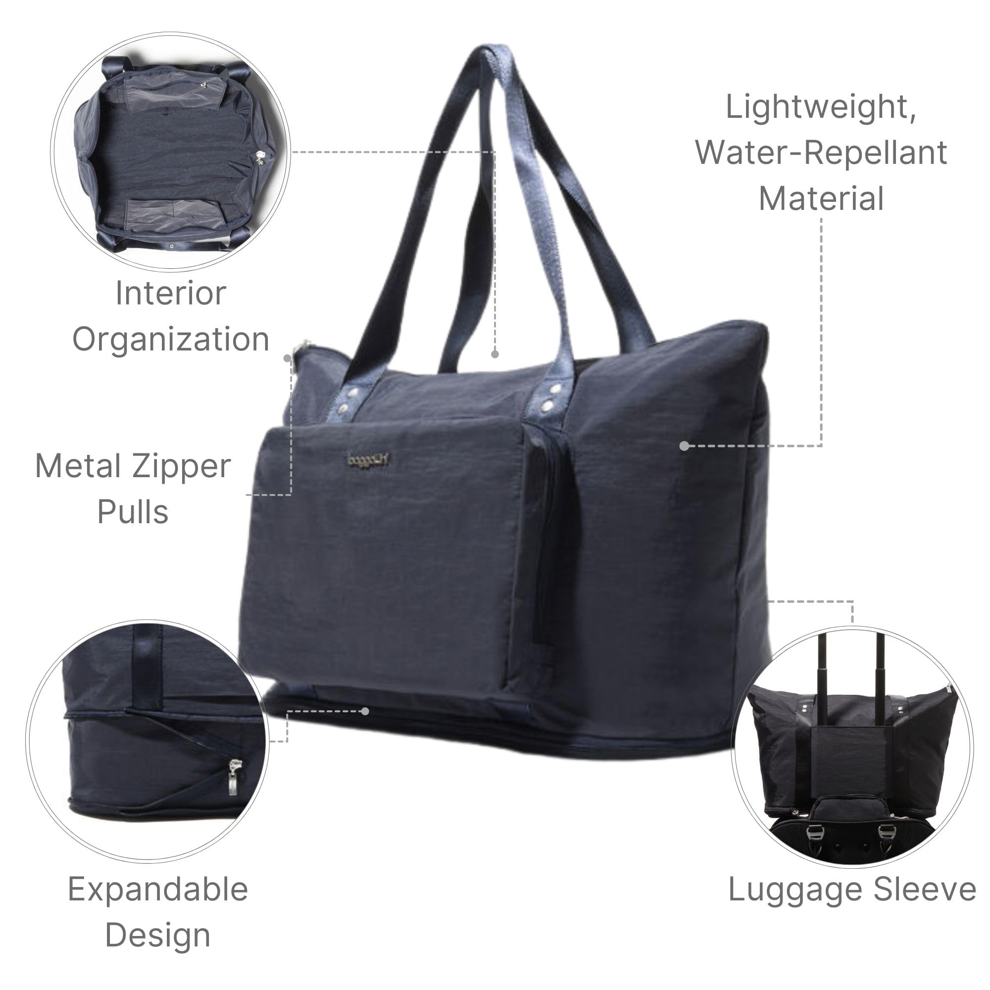 Baggallini Carryall Expandable Lightweight Travel Tote 22" Packable Folding Compact Nylon Washable Weekender w/Luggage Sleeve - Image 4