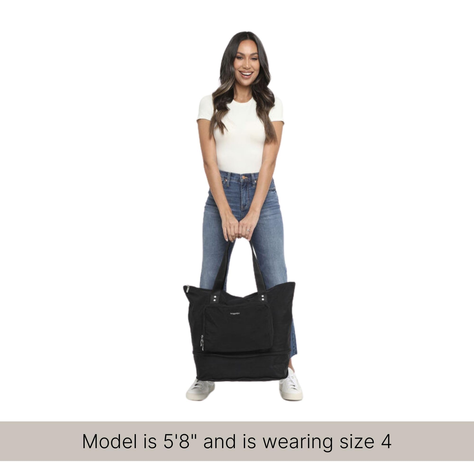 Baggallini Carryall Expandable Lightweight Travel Tote 22" Packable Folding Compact Nylon Washable Weekender w/Luggage Sleeve - Image 5