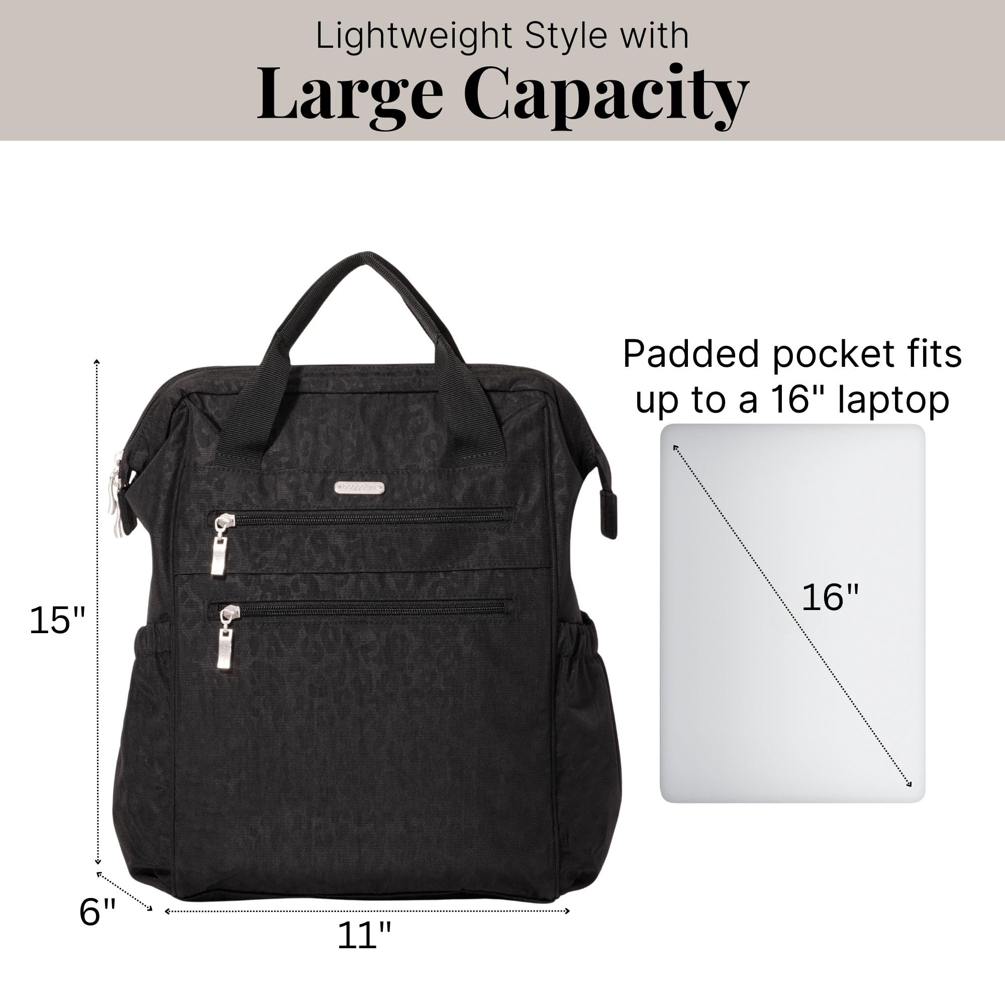 Baggallini City Scape Backpack - 15"x11" Lightweight Work Travel Bag w/Luggage Sleeve & RFID - Image 3