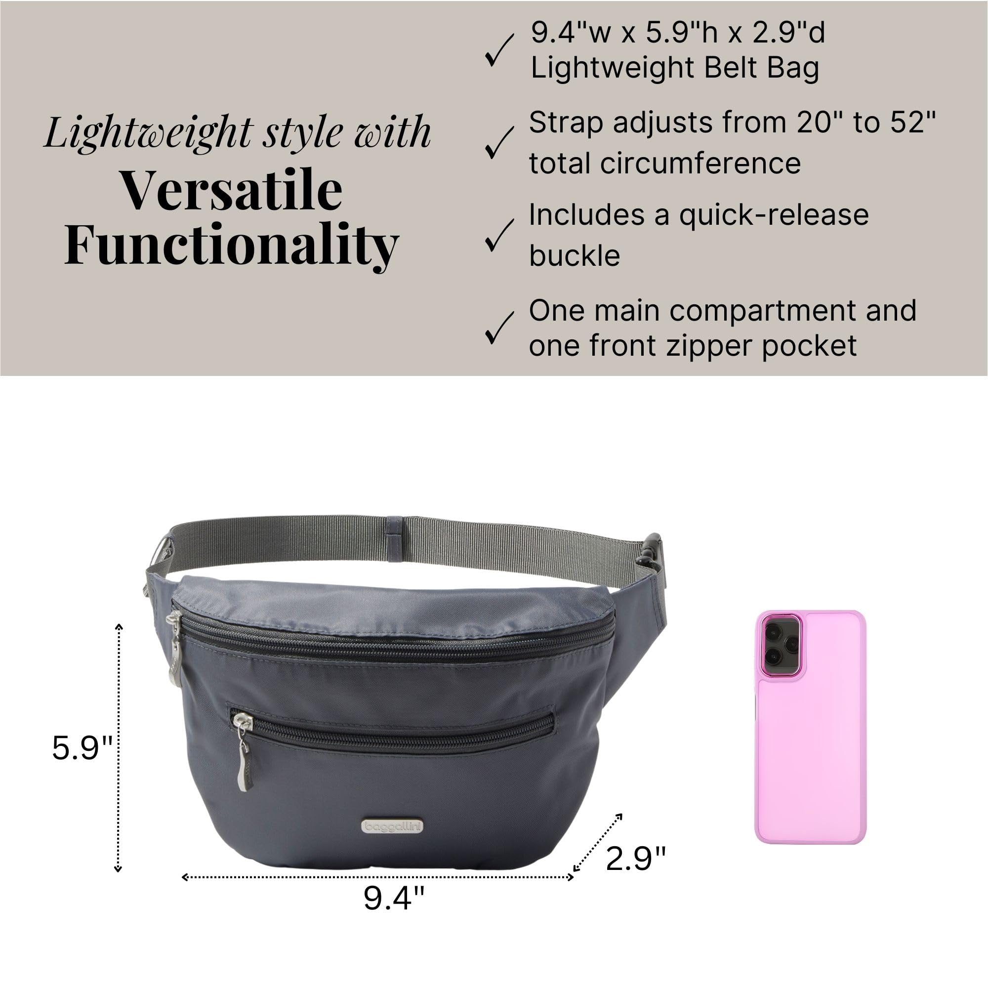 Baggallini Essential Belt Bag - 19x6" Crossbody Fanny Pack Waist Pack w/RFID & Adjustable Strap - Image 3