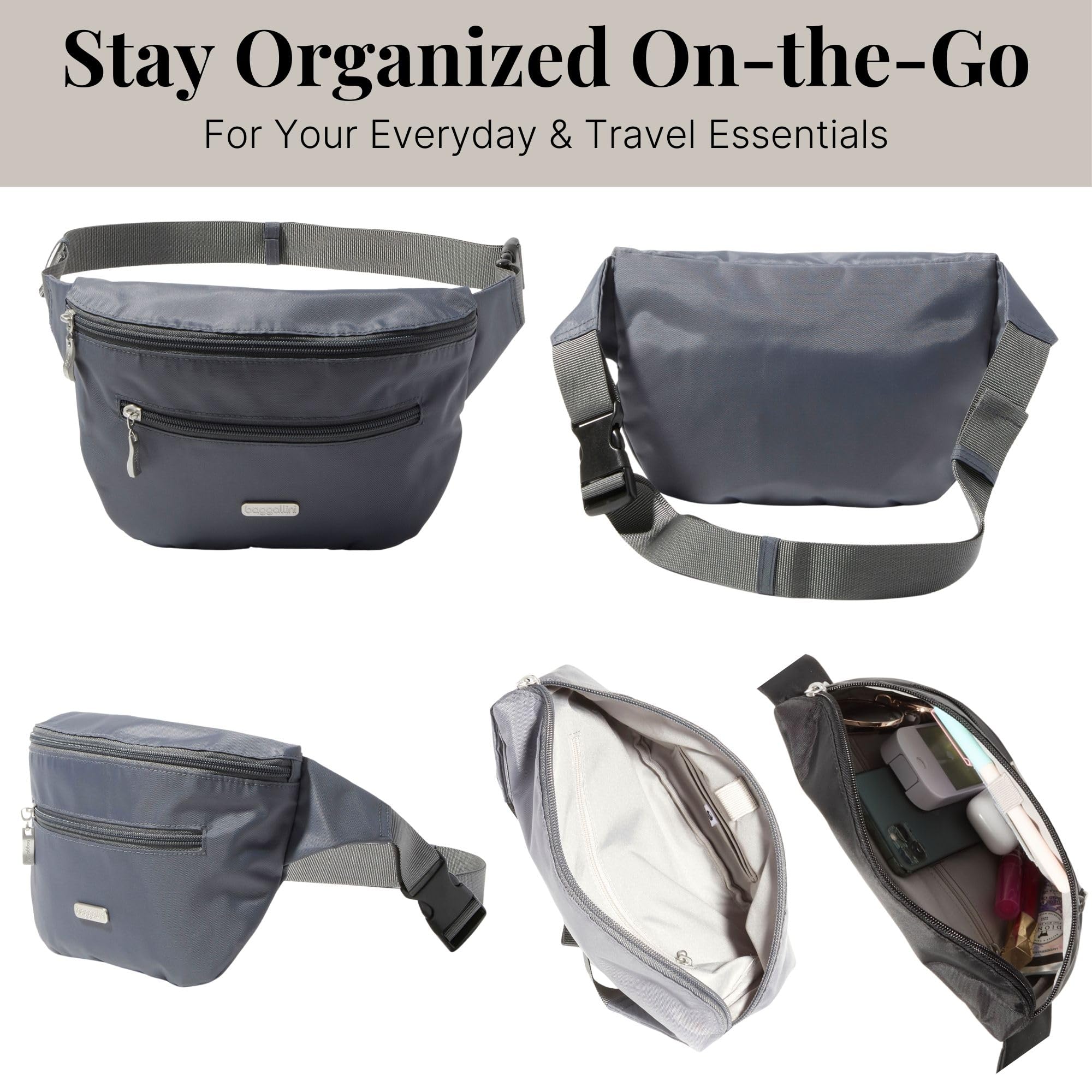 Baggallini Essential Belt Bag - 19x6" Crossbody Fanny Pack Waist Pack w/RFID & Adjustable Strap - Image 5