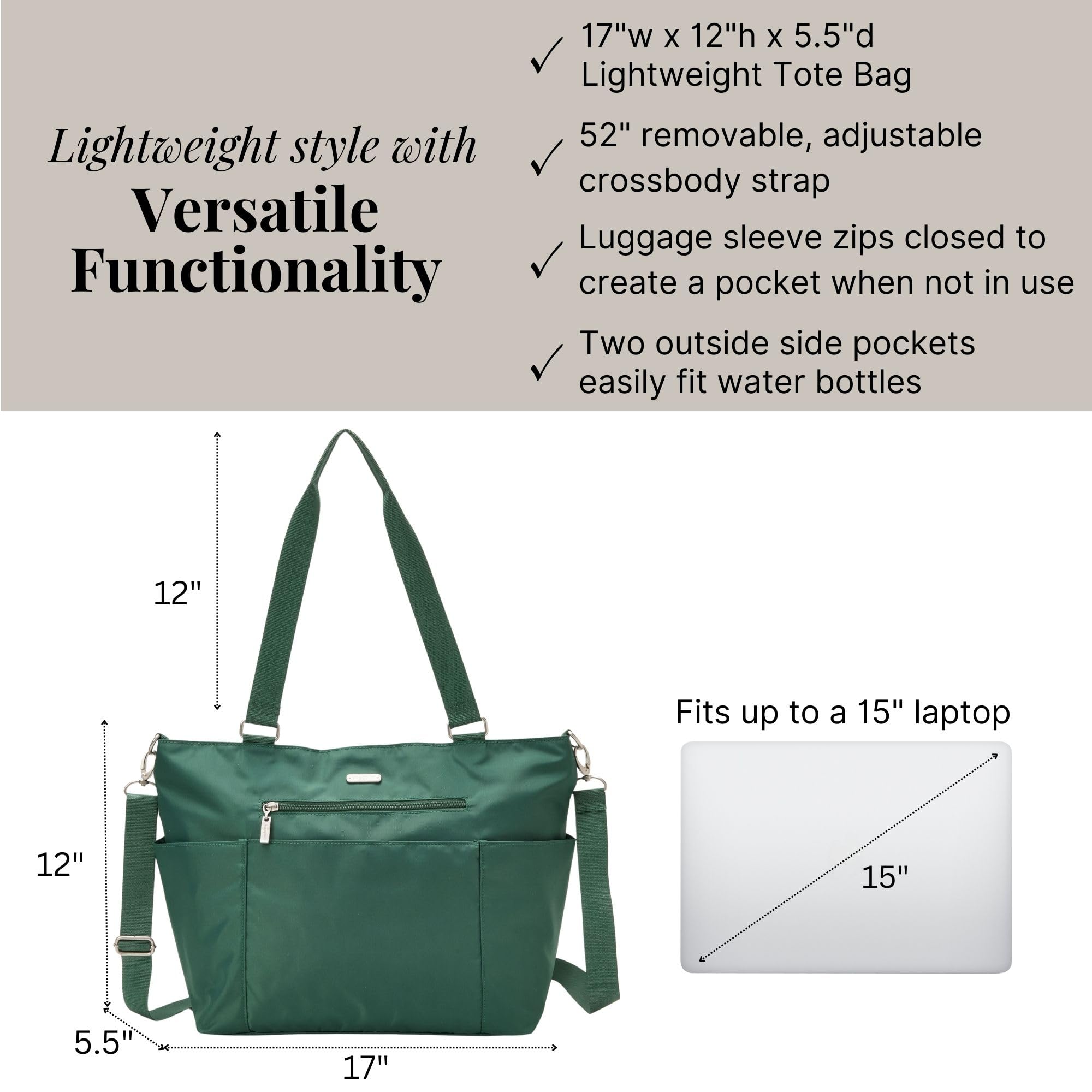 Baggallini Essential Laptop Tote - Work Tote Bag with Laptop Sleeve - Lightweight Travel Crossbody Shoulder Bag for Women - Image 4