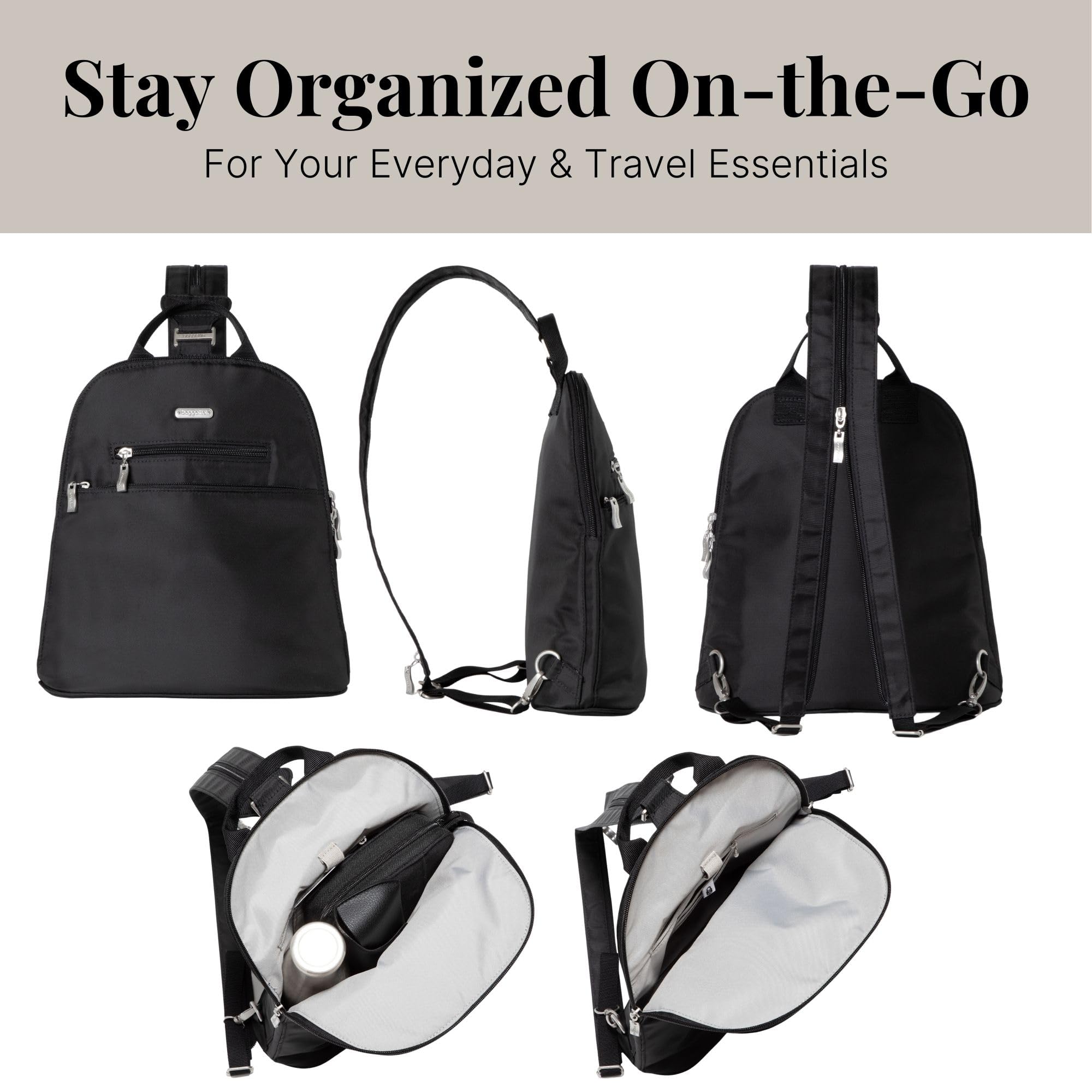 Baggallini Essential Mini Backpack Purse for Women - Built-in RFID Card Holder - Convertible Sling Bag with Adjustable Shoulder Strap - Image 6