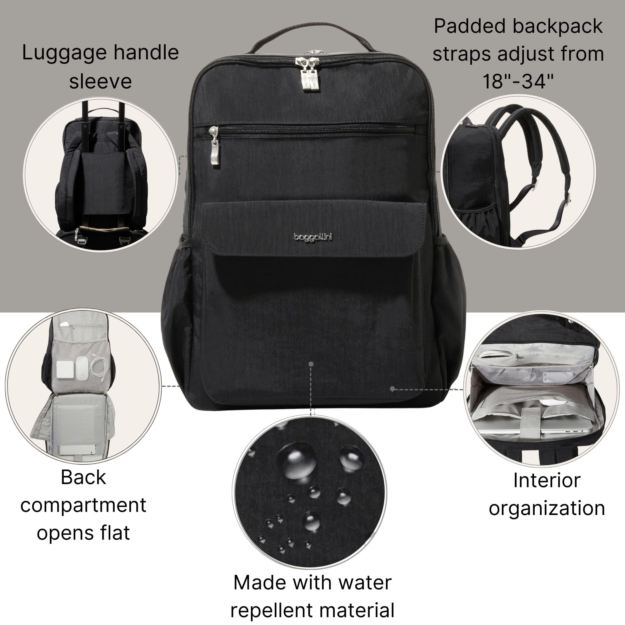 Baggallini Everyday Laptop Backpack - 11x15.5 Lightweight Water-Repellent Nylon Travel Bag w/Padded Laptop Sleeve & RFID - Image 2