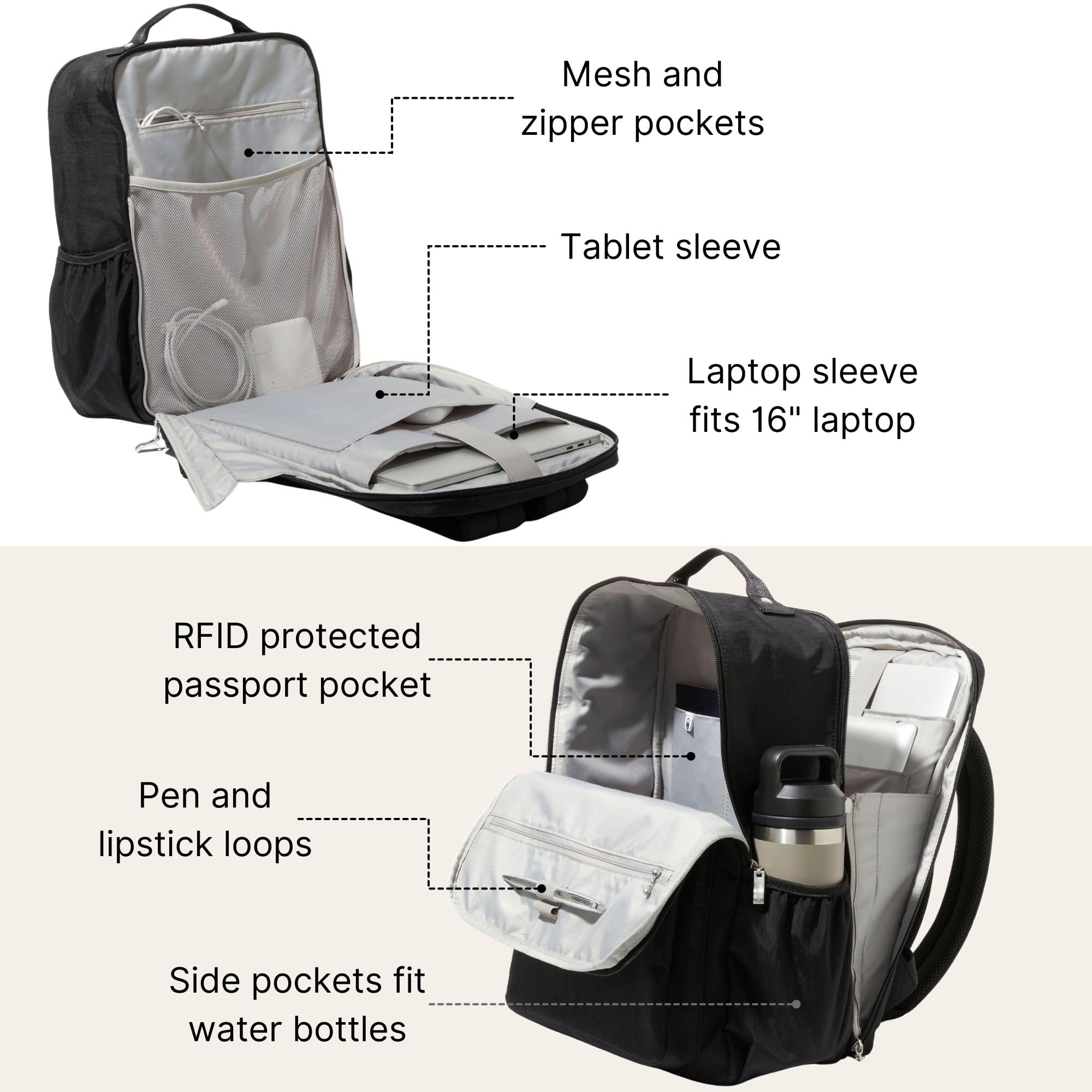 Baggallini Everyday Laptop Backpack - 11x15.5 Lightweight Water-Repellent Nylon Travel Bag w/Padded Laptop Sleeve & RFID - Image 3
