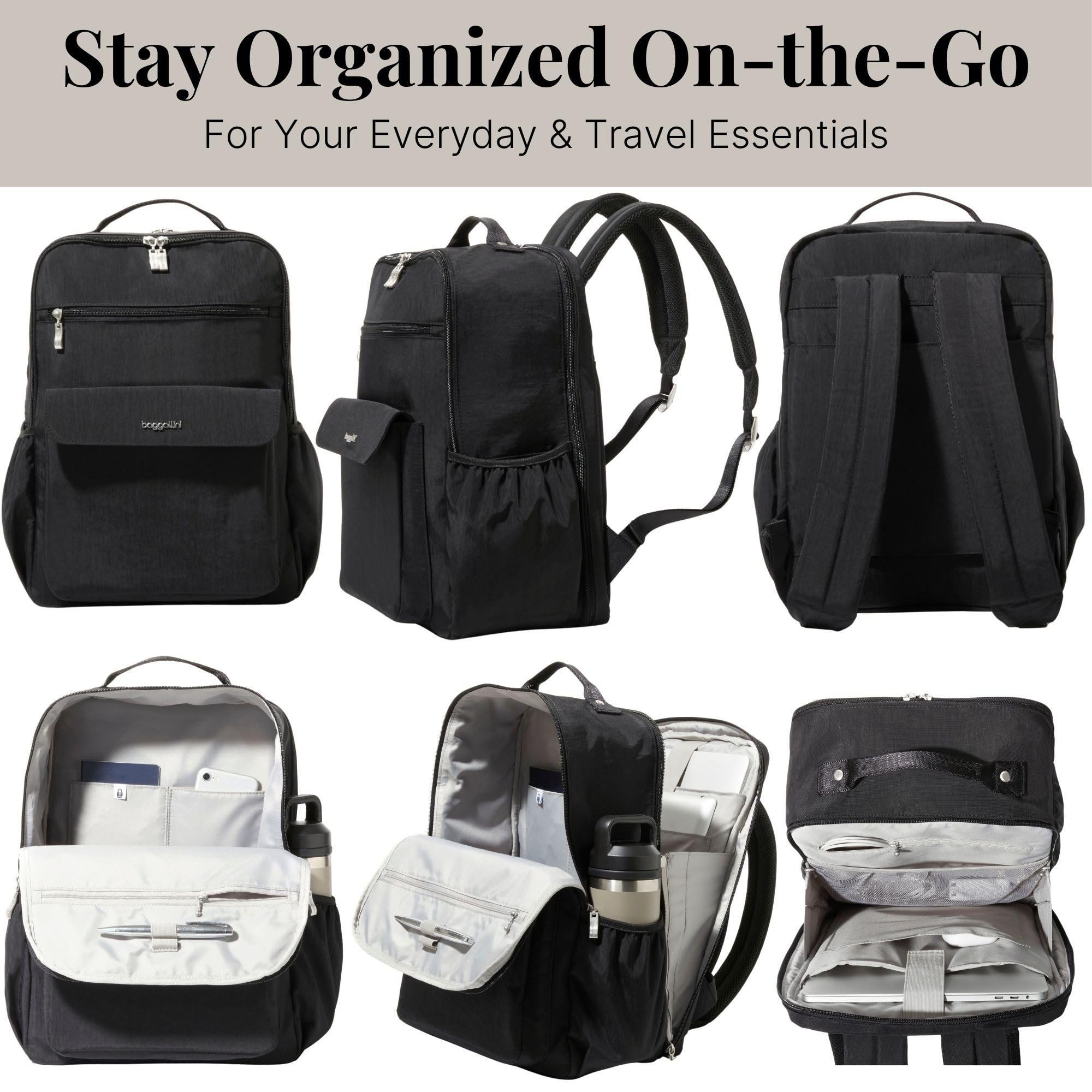 Baggallini Everyday Laptop Backpack - 11x15.5 Lightweight Water-Repellent Nylon Travel Bag w/Padded Laptop Sleeve & RFID - Image 5