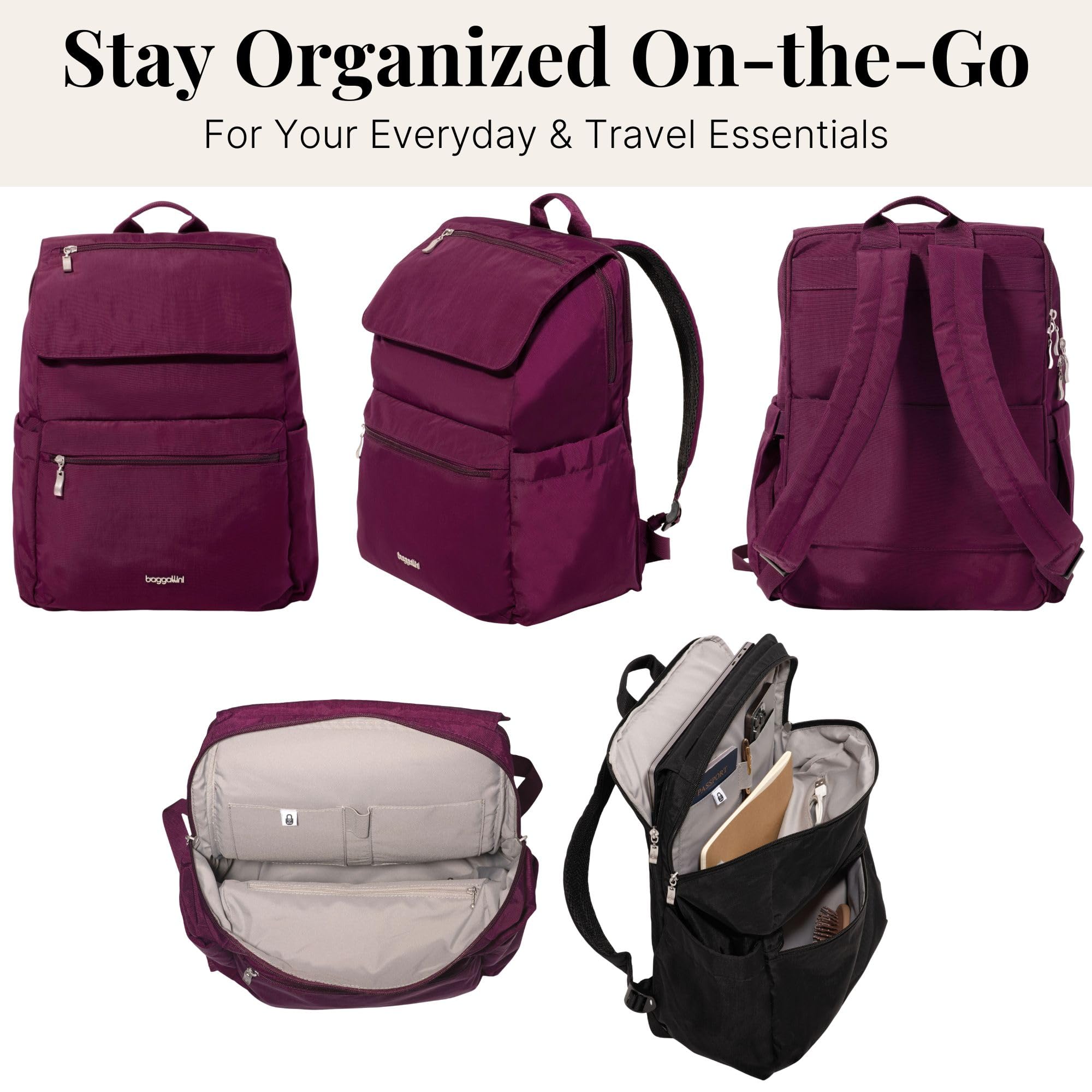 Baggallini Flap Laptop Backpack - 15"x11" Lightweight Work Travel Bag w/Luggage Sleeve & RFID - Image 4