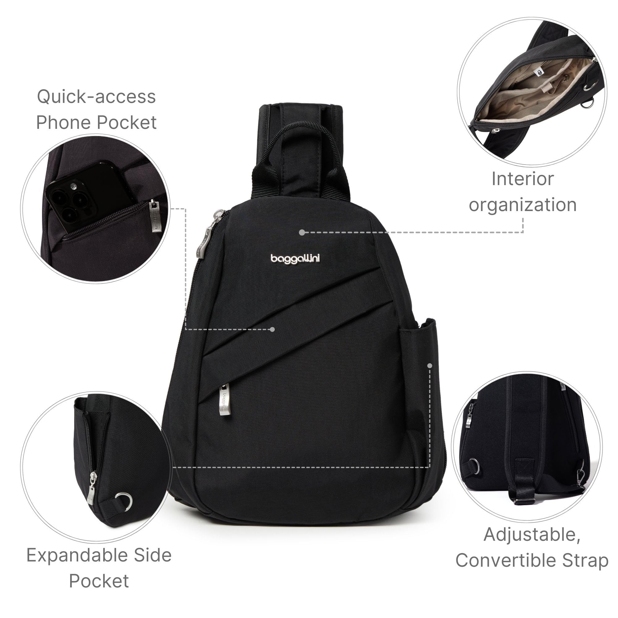 Baggallini Medium Sling Backpack - 9"x11" Lightweight Sling Bag with Convertible Adjustable Shoulder Strap - Image 3