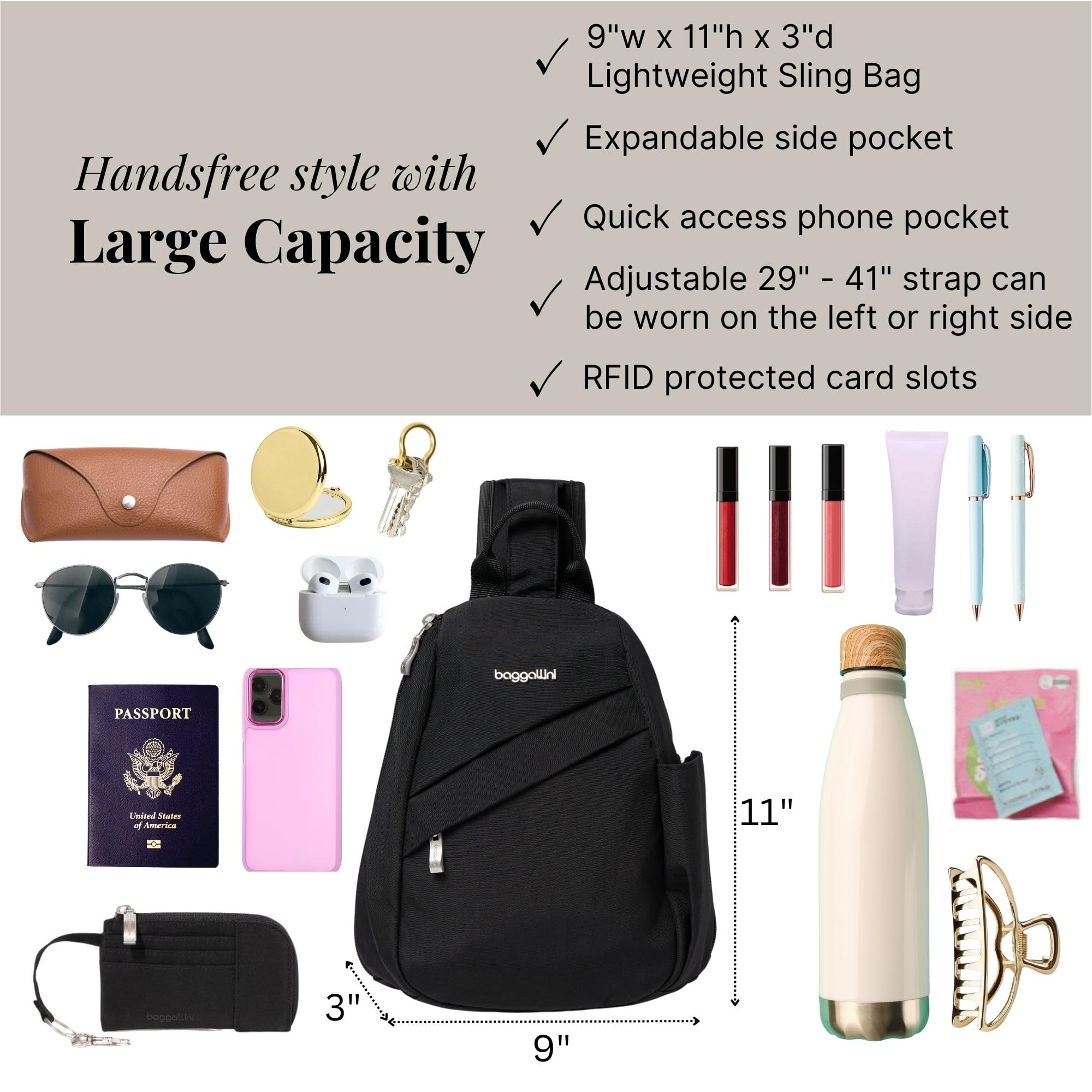 Baggallini Medium Sling Backpack - 9"x11" Lightweight Sling Bag with Convertible Adjustable Shoulder Strap - Image 4