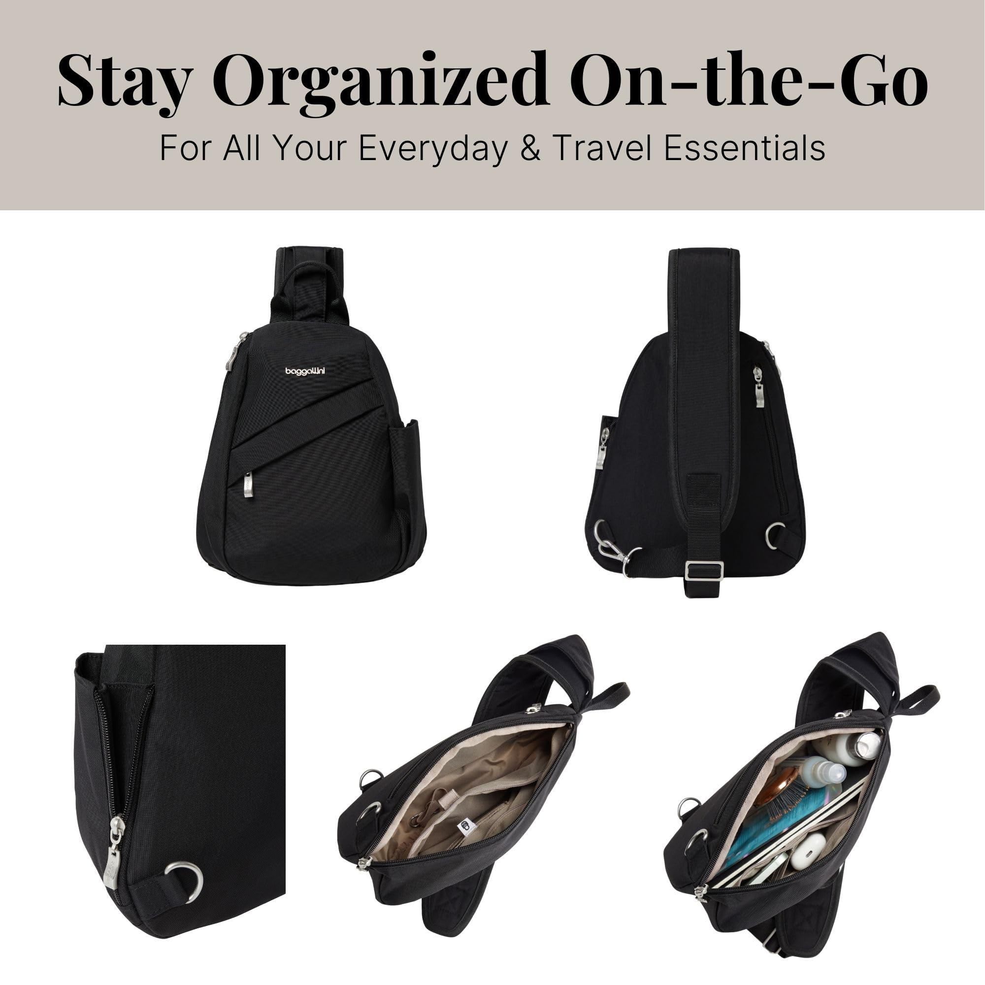 Baggallini Medium Sling Backpack - 9"x11" Lightweight Sling Bag with Convertible Adjustable Shoulder Strap - Image 6