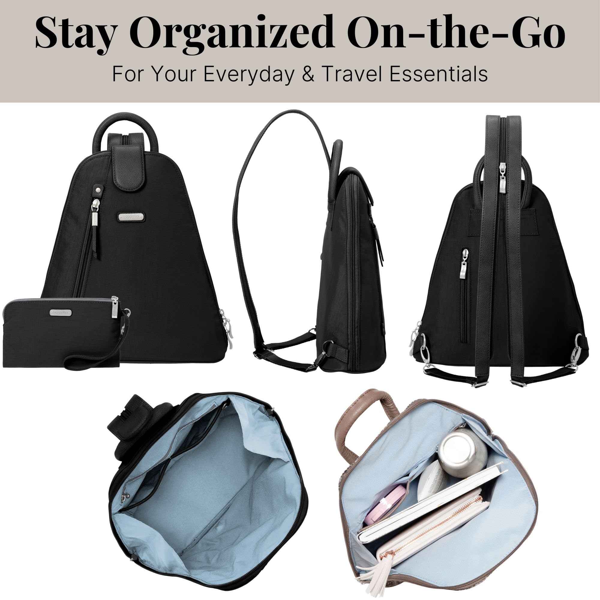 Baggallini Metro Backpack with RFID Phone Wristlet - 9x11 Convertible Sling Bag for Women with Adjustable Shoulder Straps - Image 5