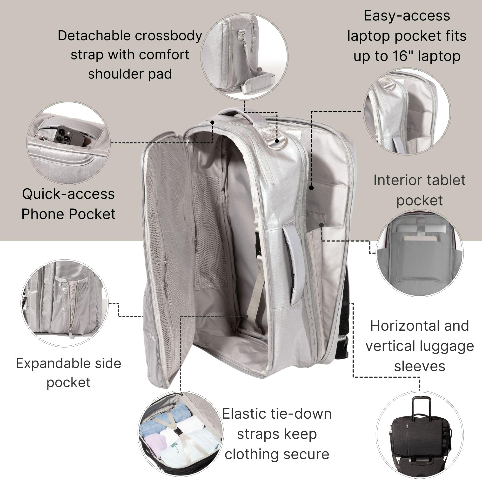 Baggallini Modern Convertible Travel Backpack - Lightweight 11.8"x17.7"x 8.5" Duffel Weekender w/Laptop Pocket - Image 3