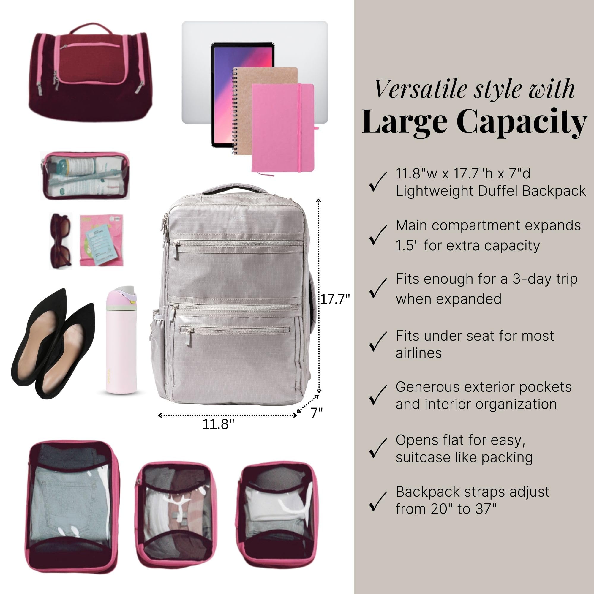 Baggallini Modern Convertible Travel Backpack - Lightweight 11.8"x17.7"x 8.5" Duffel Weekender w/Laptop Pocket - Image 4