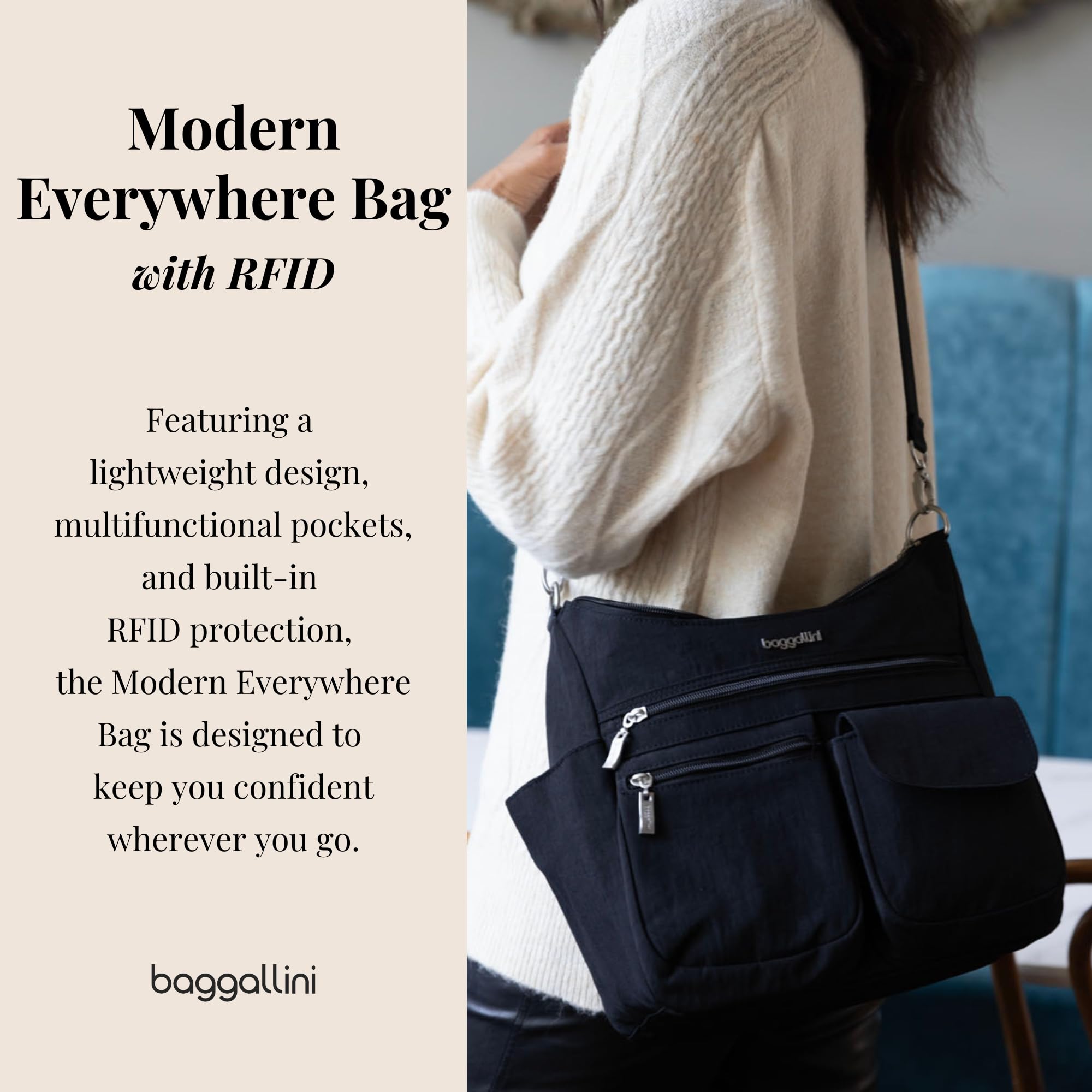 Baggallini Modern Everywhere Crossbody Bag for Women 11x9x4.5 Rfid Hobo Bag - Image 3