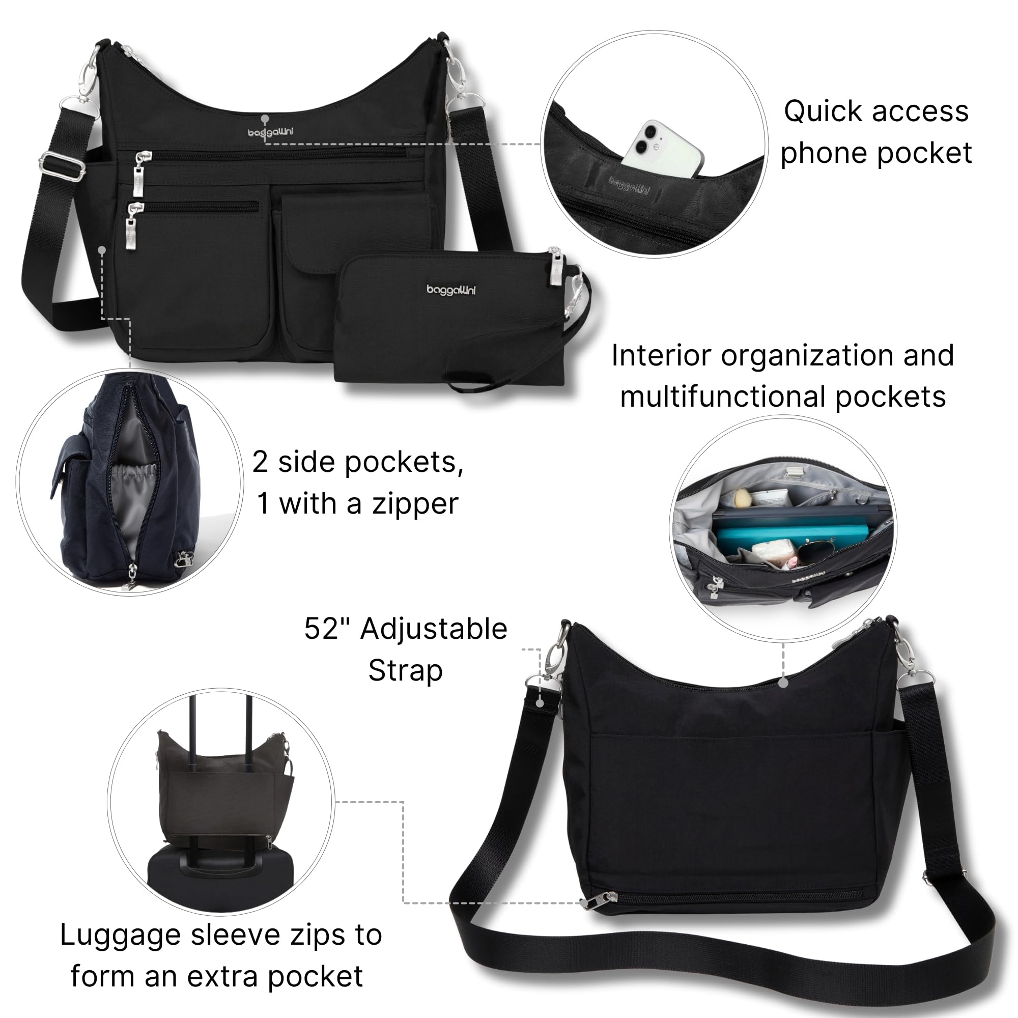 Baggallini Modern Everywhere Crossbody Bag for Women 11x9x4.5 Rfid Hobo Bag - Image 4