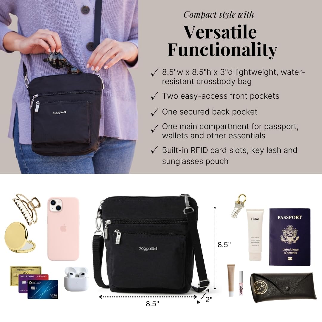 Baggallini Modern Pocket Crossbody Bag for Women, 8.5"x8.5" Handbag Purse with RFID, Lightweight Water-Resistant - Image 2