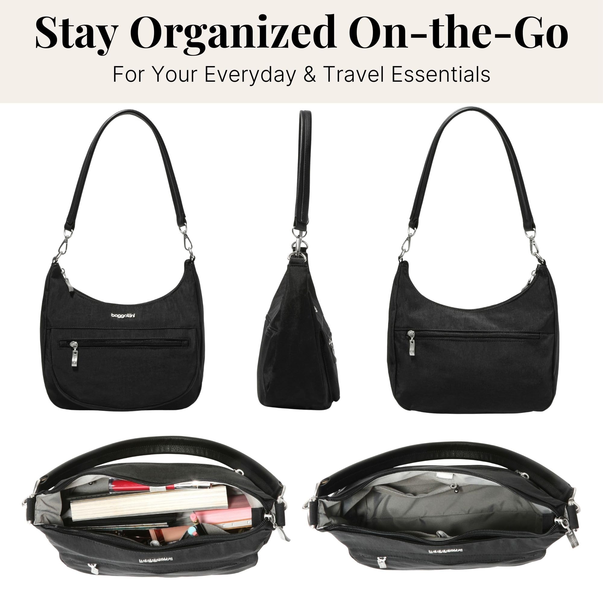 Baggallini Modern Pocket Half Moon 11"x10.5" Shoulder Women W/Replaceable Straps Converts to Crossbody Bag - Image 6