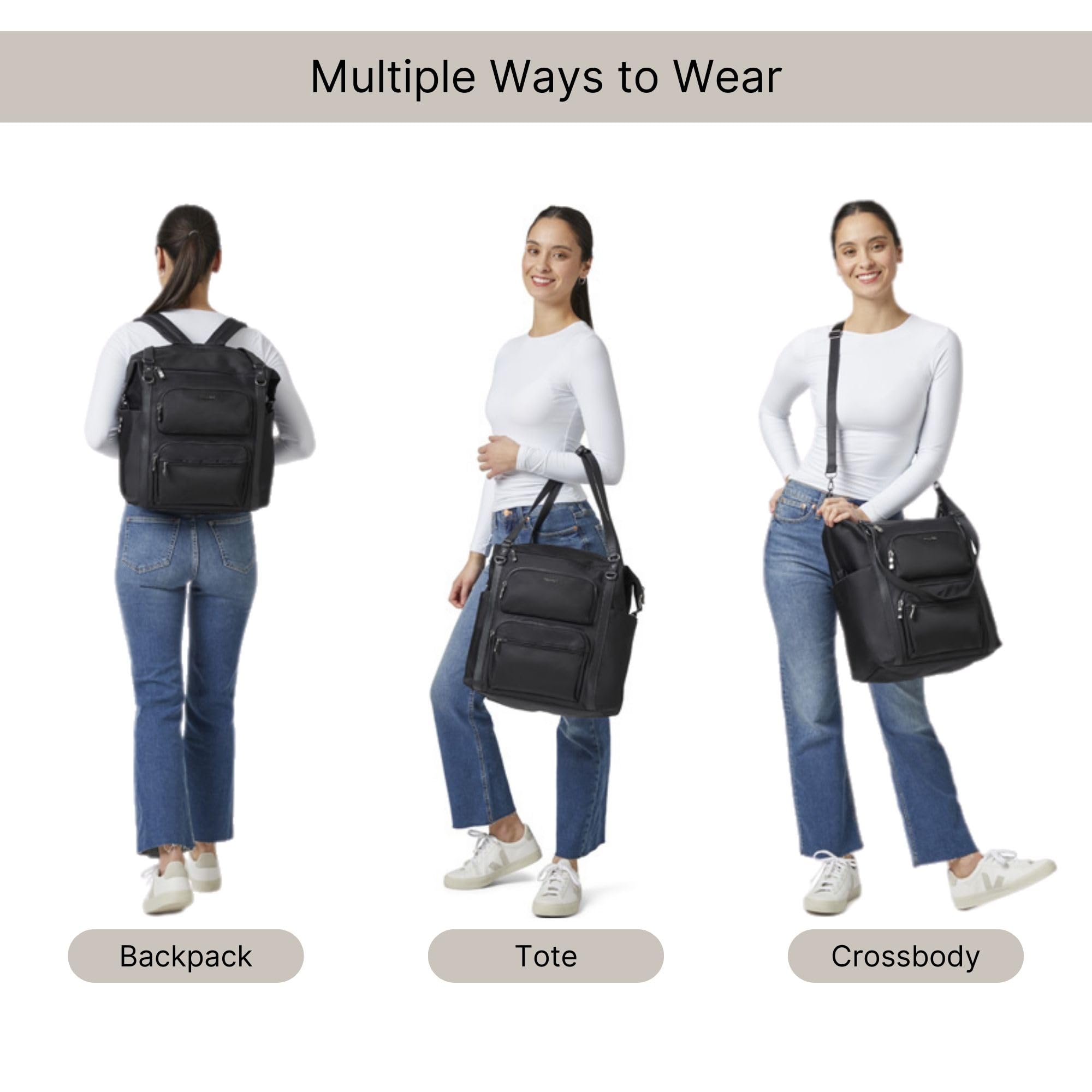 Baggallini Nolita Convertible Backpack - 11x14” Travel Backpack Shoulder Tote Crossbody Bag w/RFID Tech, Luggage Sleeve & Laptop Pocket - Image 4