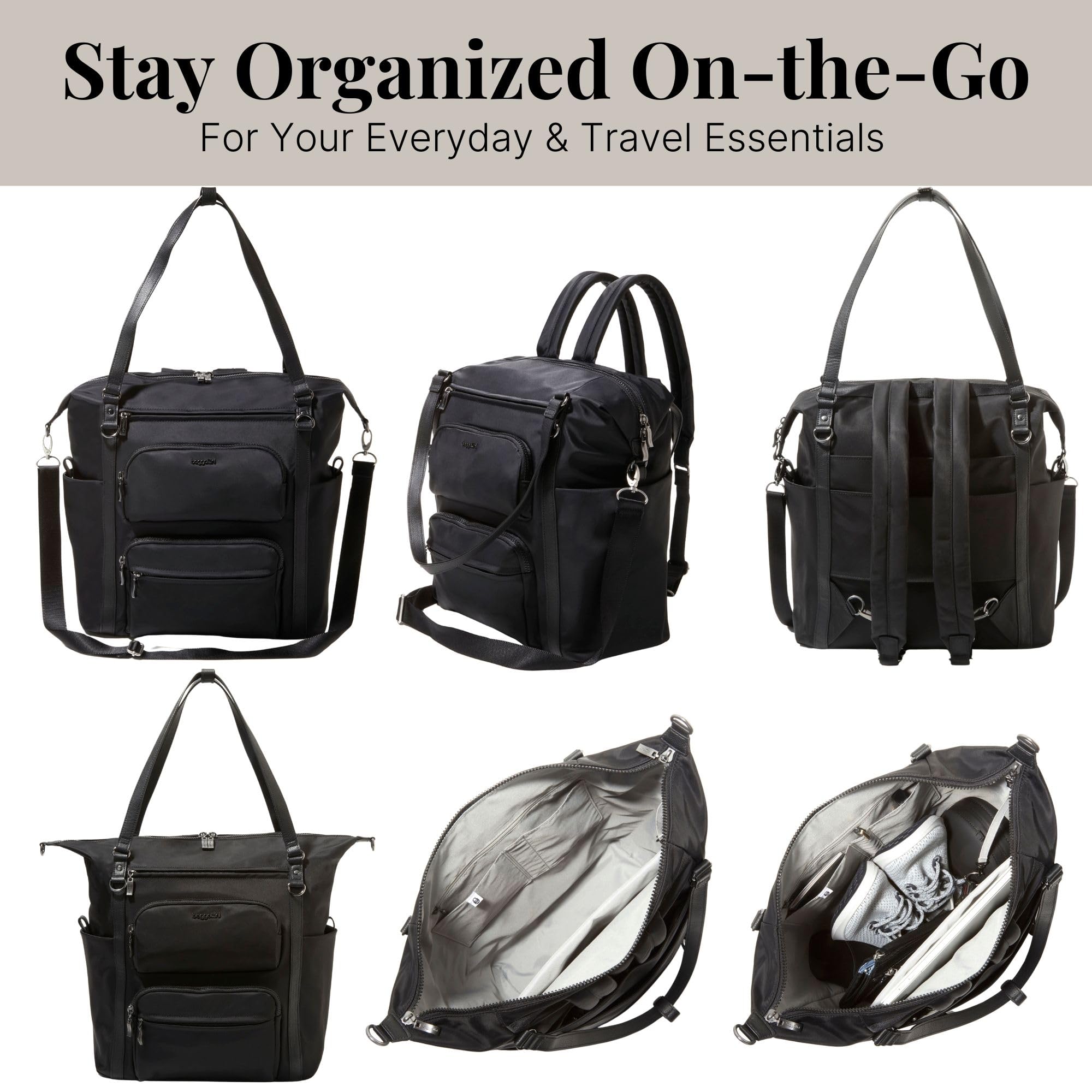 Baggallini Nolita Convertible Backpack - 11x14” Travel Backpack Shoulder Tote Crossbody Bag w/RFID Tech, Luggage Sleeve & Laptop Pocket - Image 5
