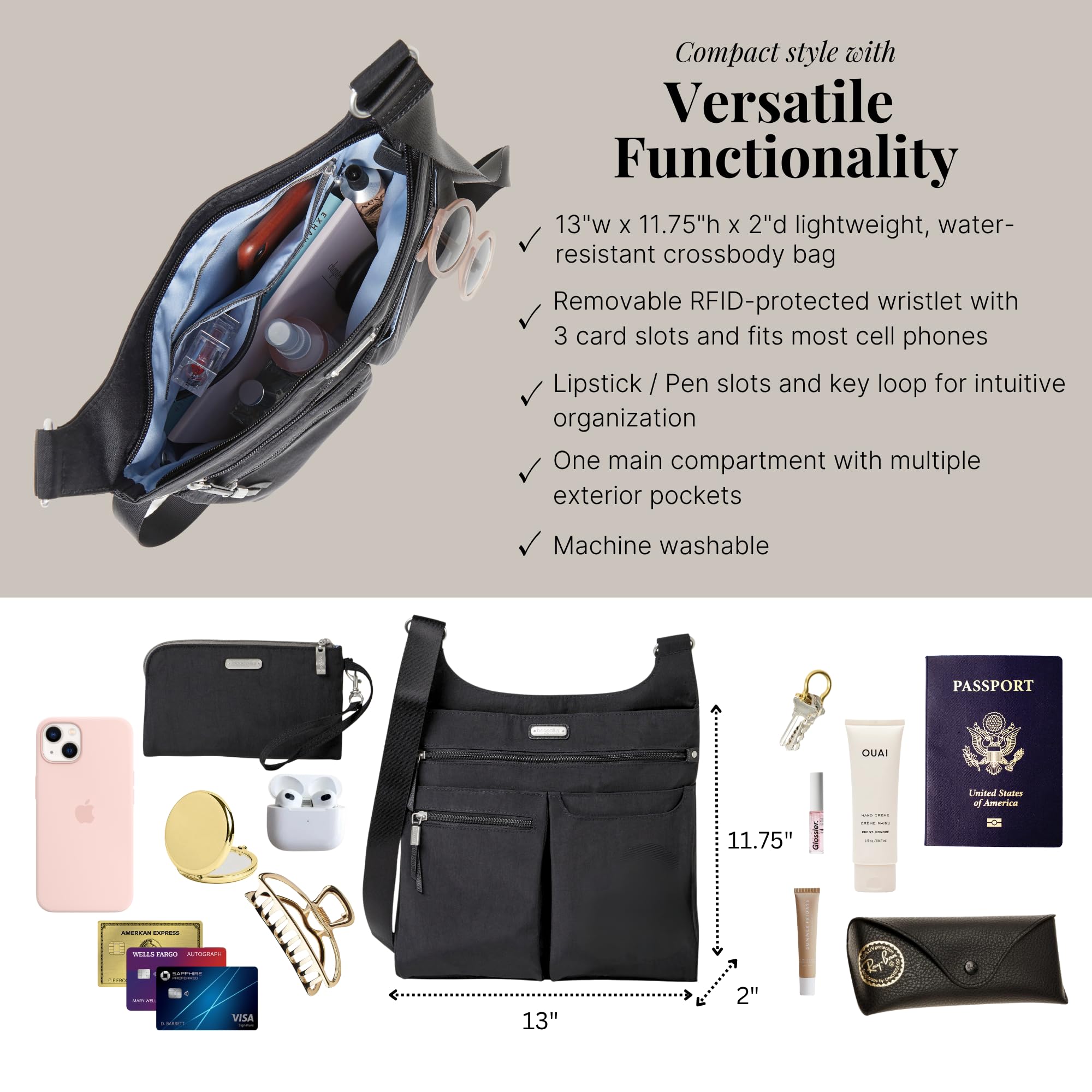 Baggallini On Track Crossbody with RFID Phone Wristlet - Image 3