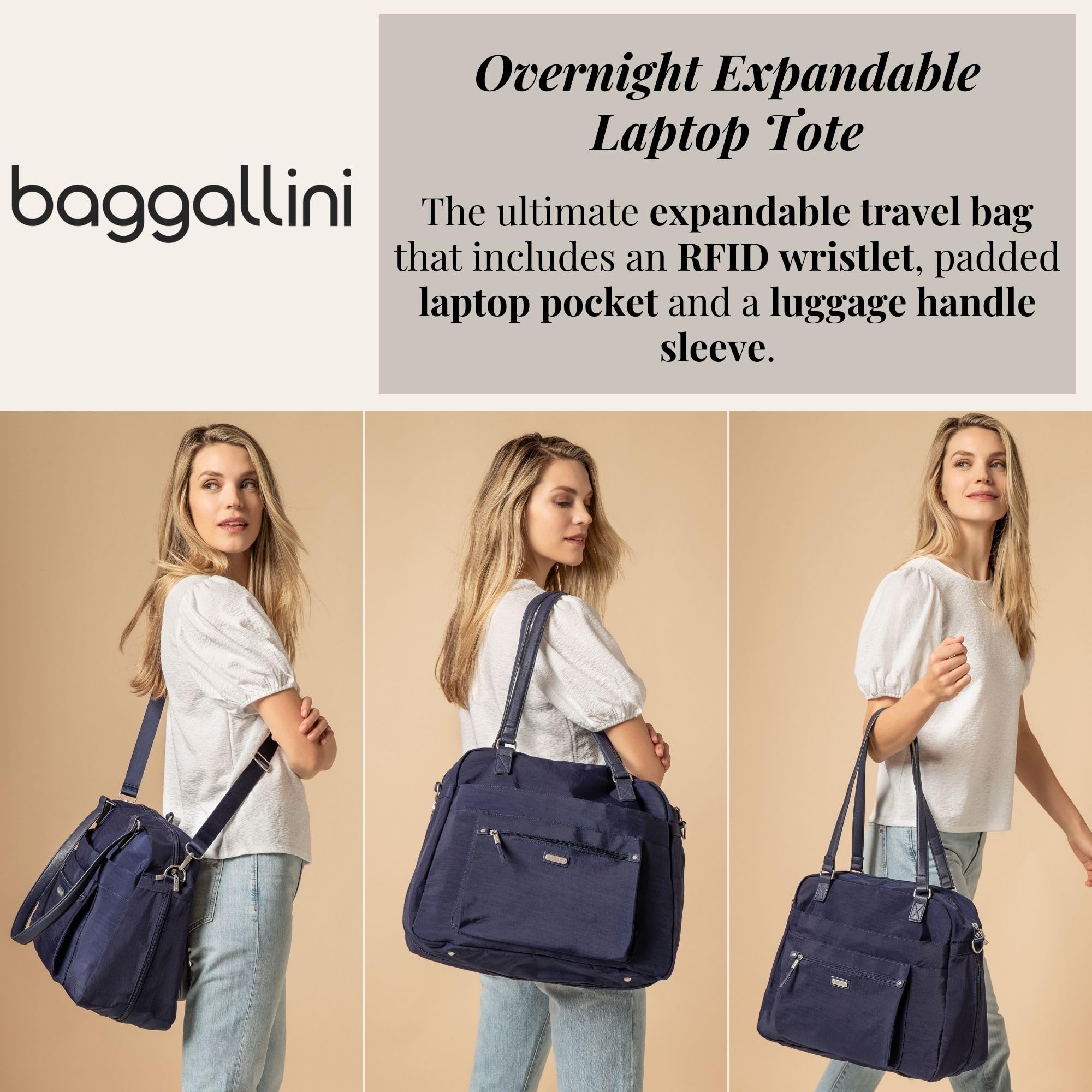Baggallini Overnight Expandable Laptop Tote - Lightweight Travel Bag for Women | Overnight, Expandable, Laptop, Tote, Lightweight - Image 3