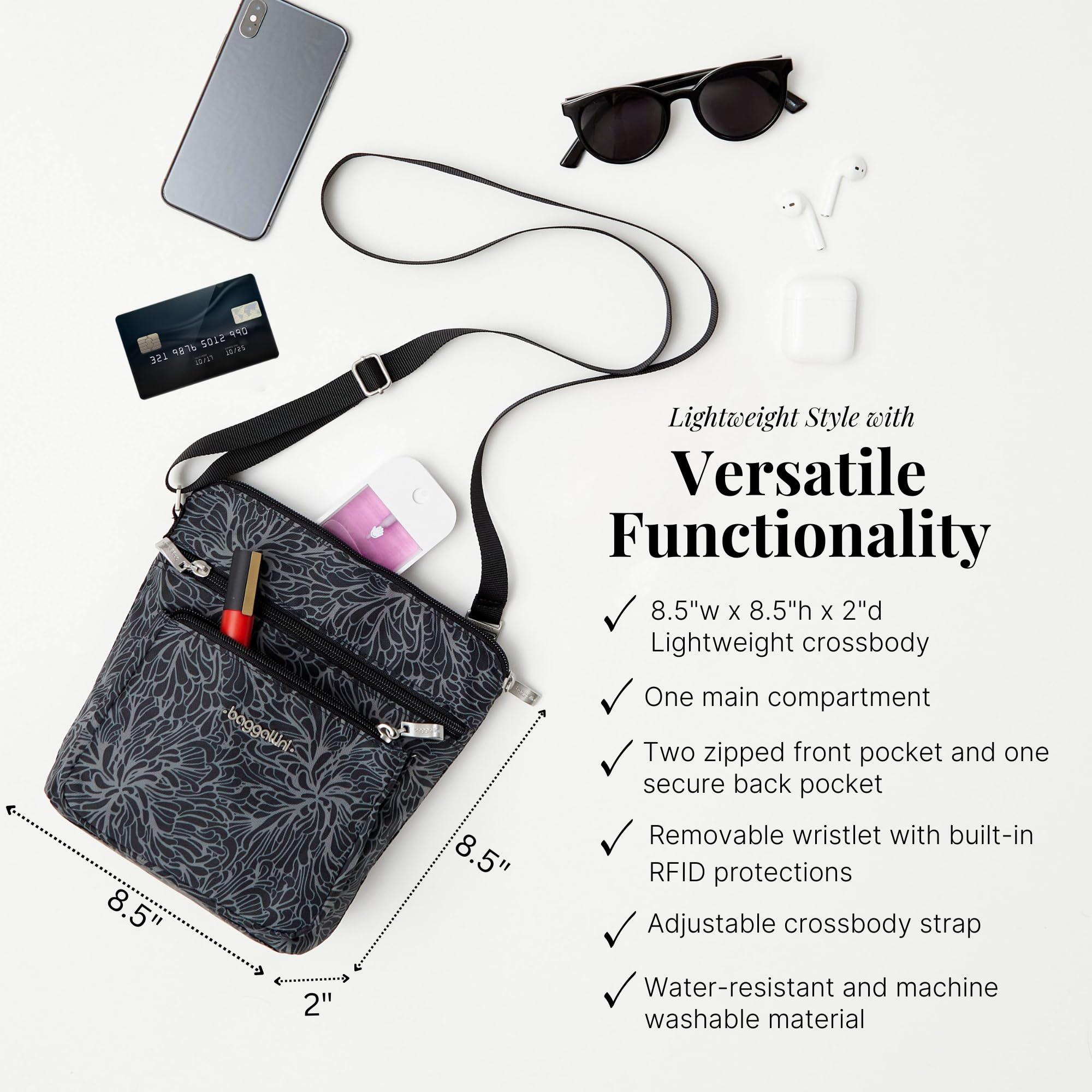 Baggallini Pocket Crossbody Bags for Women 8x8 Small Lightweight Durable Water-resistant Travel Purse W/Rfid - Image 4