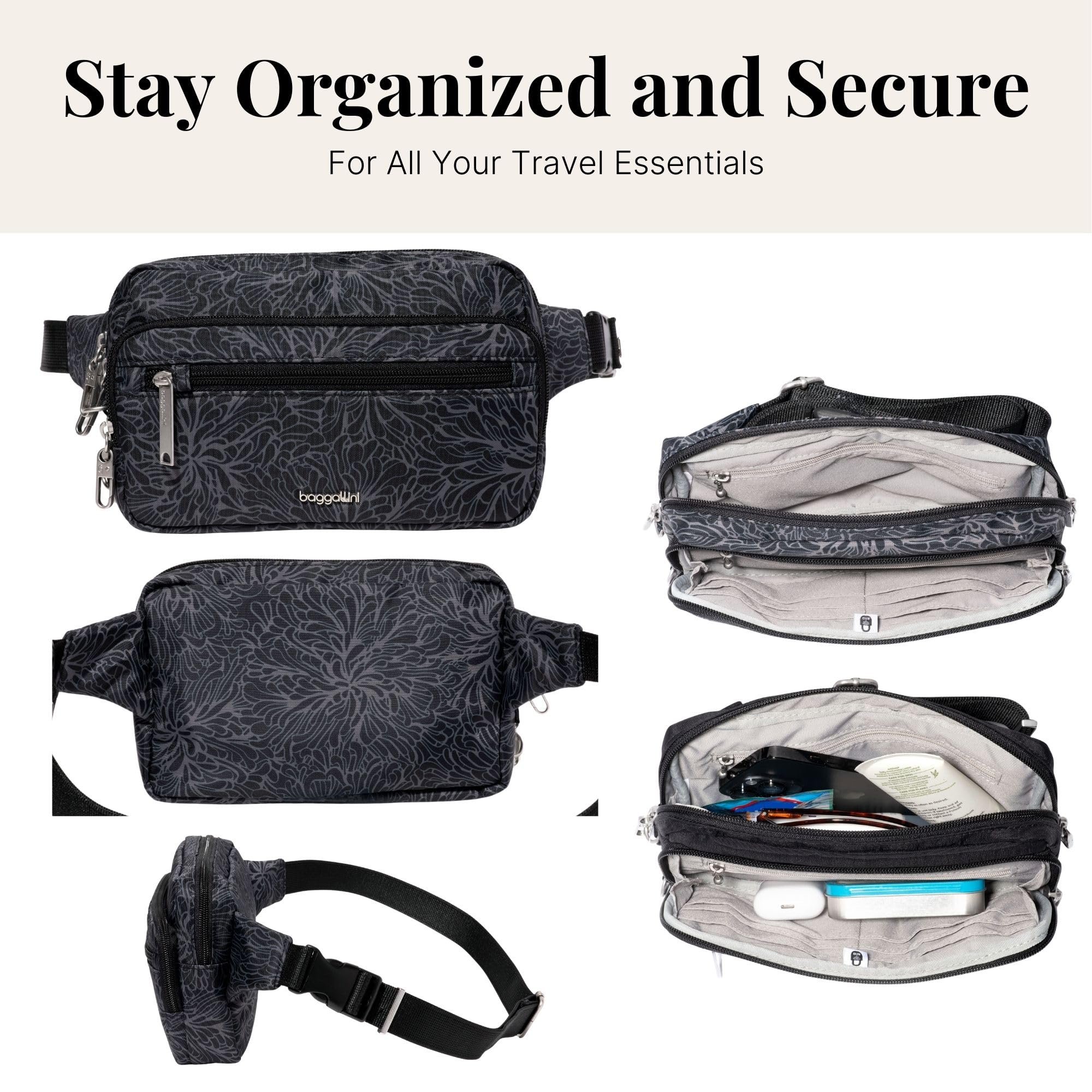 Baggallini Securtex Anti-theft Belt Bag 8.8"x5.5" Crossbody Fanny Pack for Women RFID Wallet Locking Zipper Travel Purse - Image 6