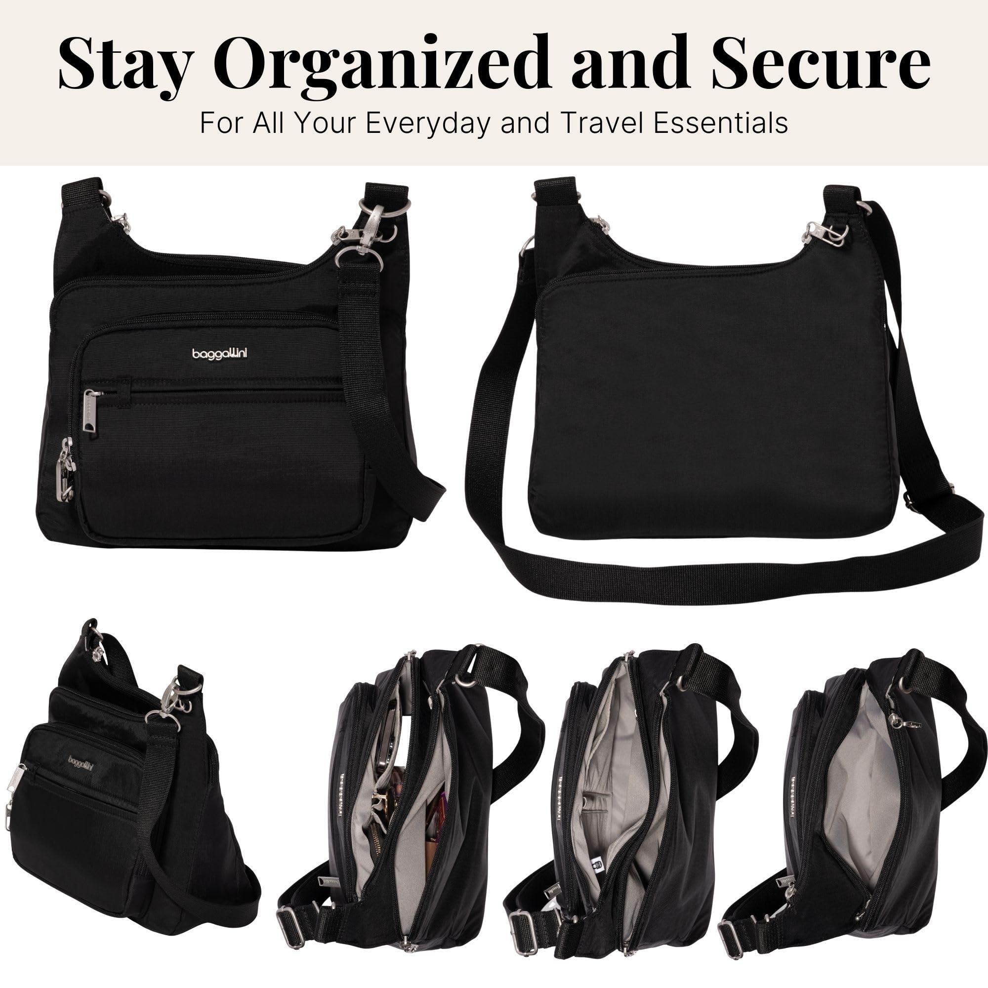 Baggallini Securtex Anti-theft Crossover Crossbody Bag 11”w X 8.5”h, Rfid, Built-in Wallet, Locking Zippers - Image 5