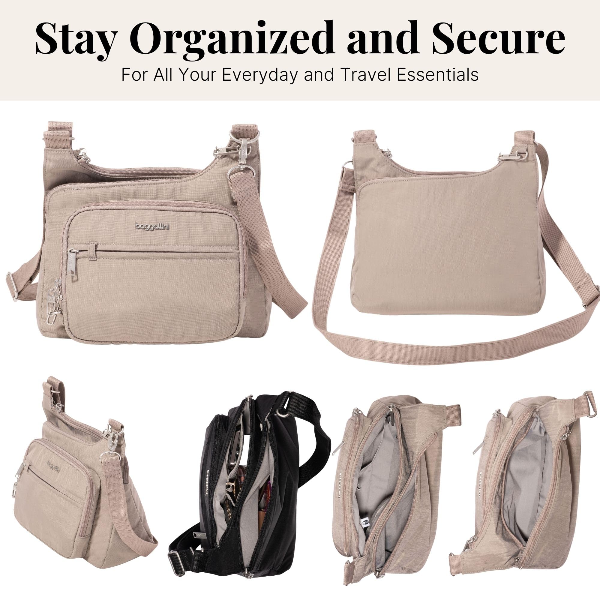 Baggallini Securtex® Anti-Theft Crossover Crossbody Bag for Travel 11”W x 8.5”H, RFID, Built-in Wallet, Locking Zippers - Image 5