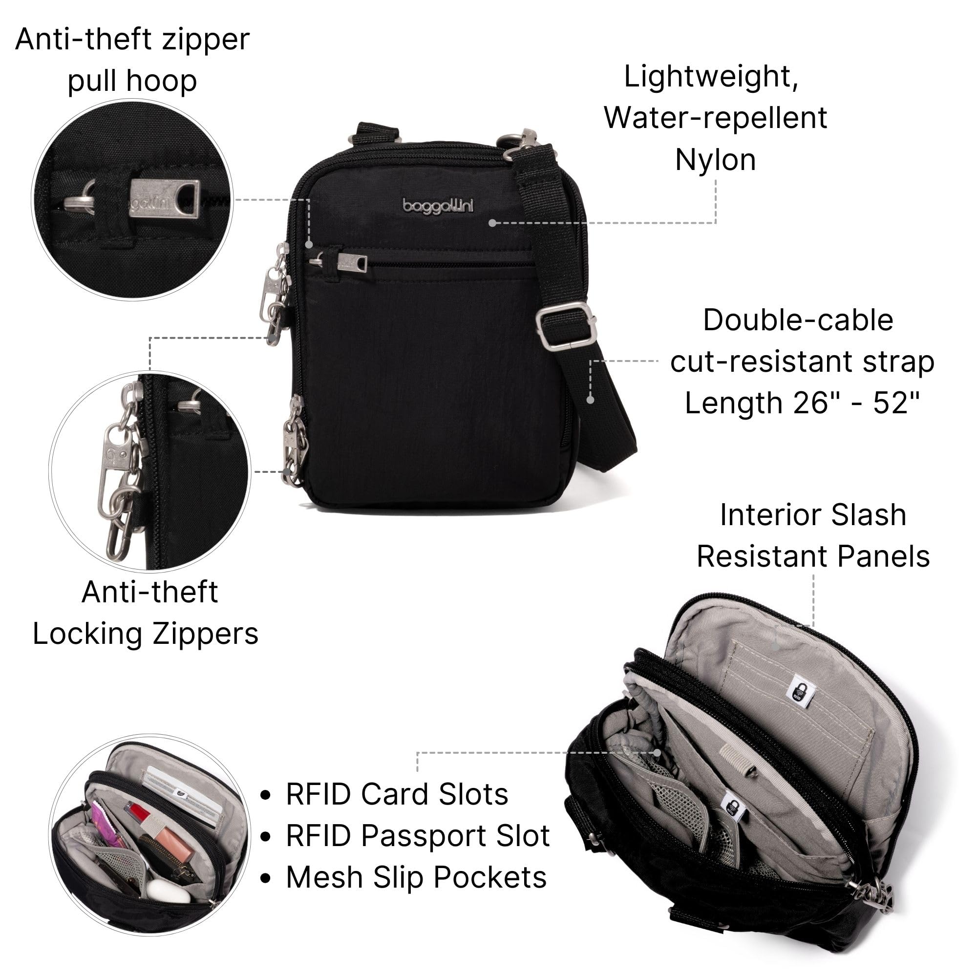 Baggallini Securtex® Anti-theft Mini Everything Crossbody Bag, 6.3"x8.25" Rfid, Locking Zippers & Cut-resistant Strap - Image 3