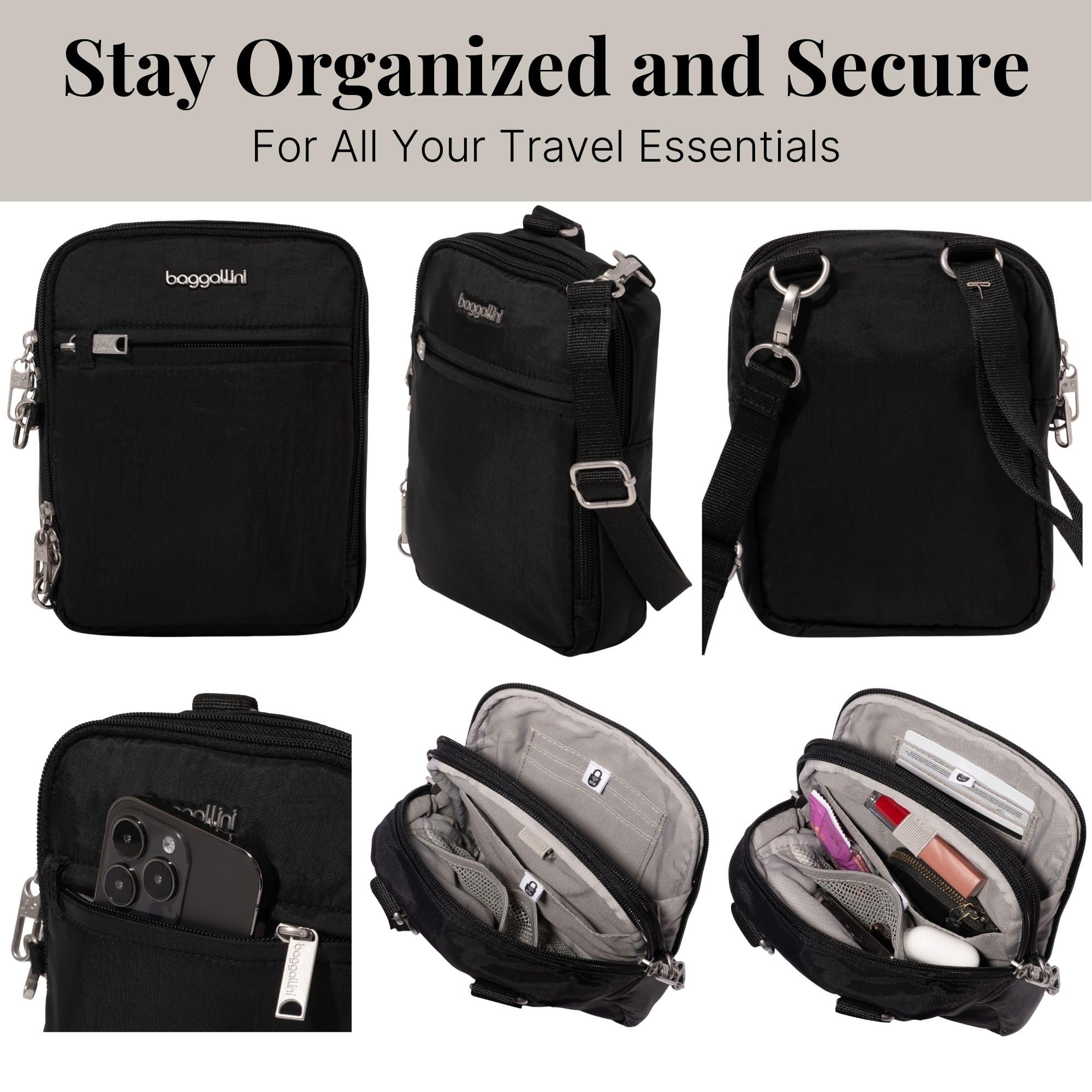 Baggallini Securtex® Anti-theft Mini Everything Crossbody Bag, 6.3"x8.25" Rfid, Locking Zippers & Cut-resistant Strap - Image 5