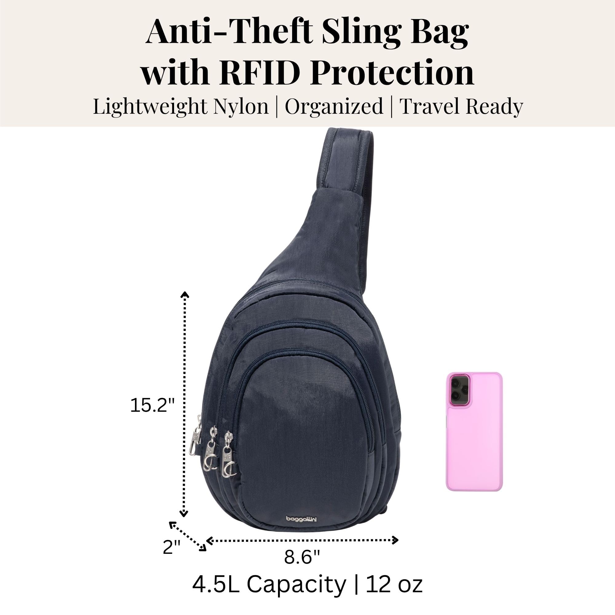 Baggallini Securtex® Anti-Theft Multi Zip Sling - Lightweight 8.6"x15.2" Travel Bag with Locking Zippers & RFID Protection - Image 4