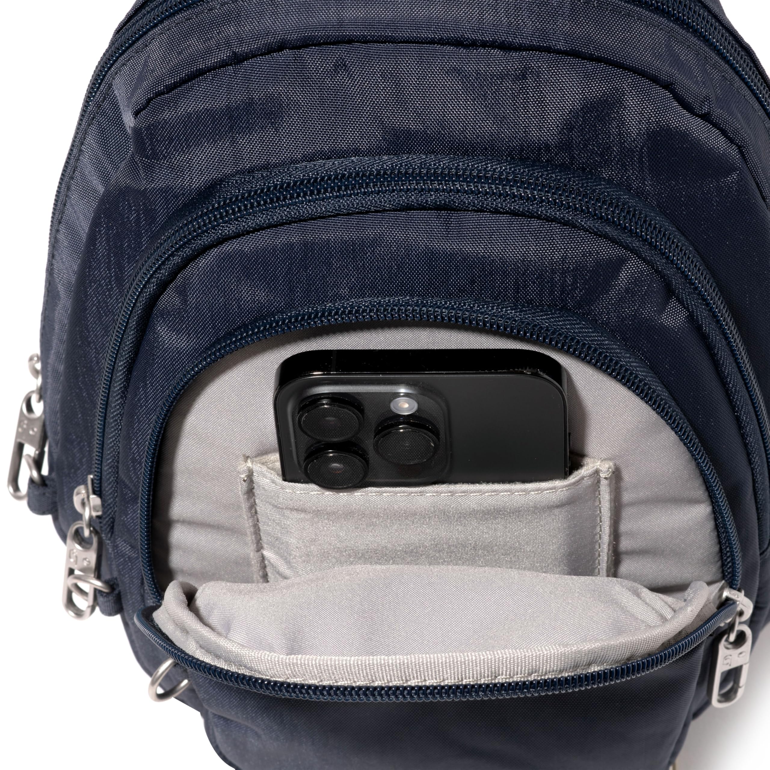 Baggallini Securtex® Anti-Theft Multi Zip Sling - Lightweight 8.6"x15.2" Travel Bag with Locking Zippers & RFID Protection - Image 7