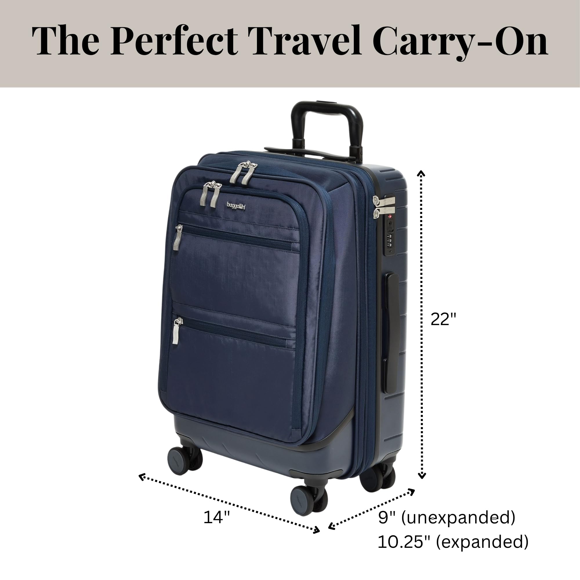 Baggallini Set Wave 22” 4 Wheel Hybrid Carry-On Luggage - Lightweight Carry On Suitcase with Wheels - Image 4