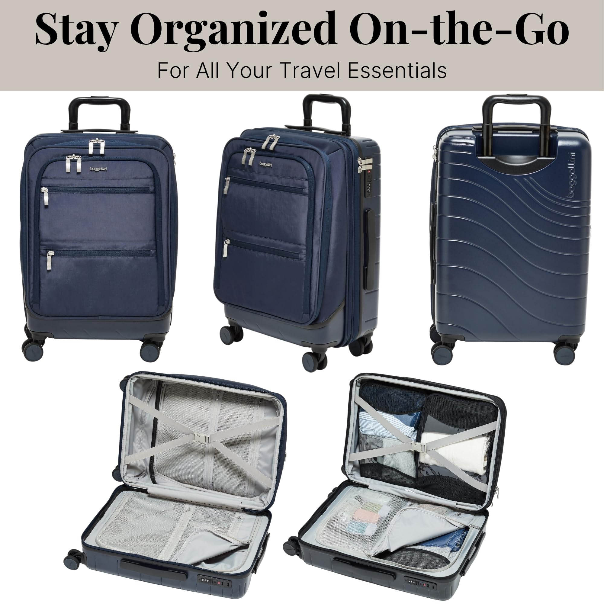 Baggallini Set Wave 22” 4 Wheel Hybrid Carry-On Luggage - Lightweight Carry On Suitcase with Wheels - Image 5