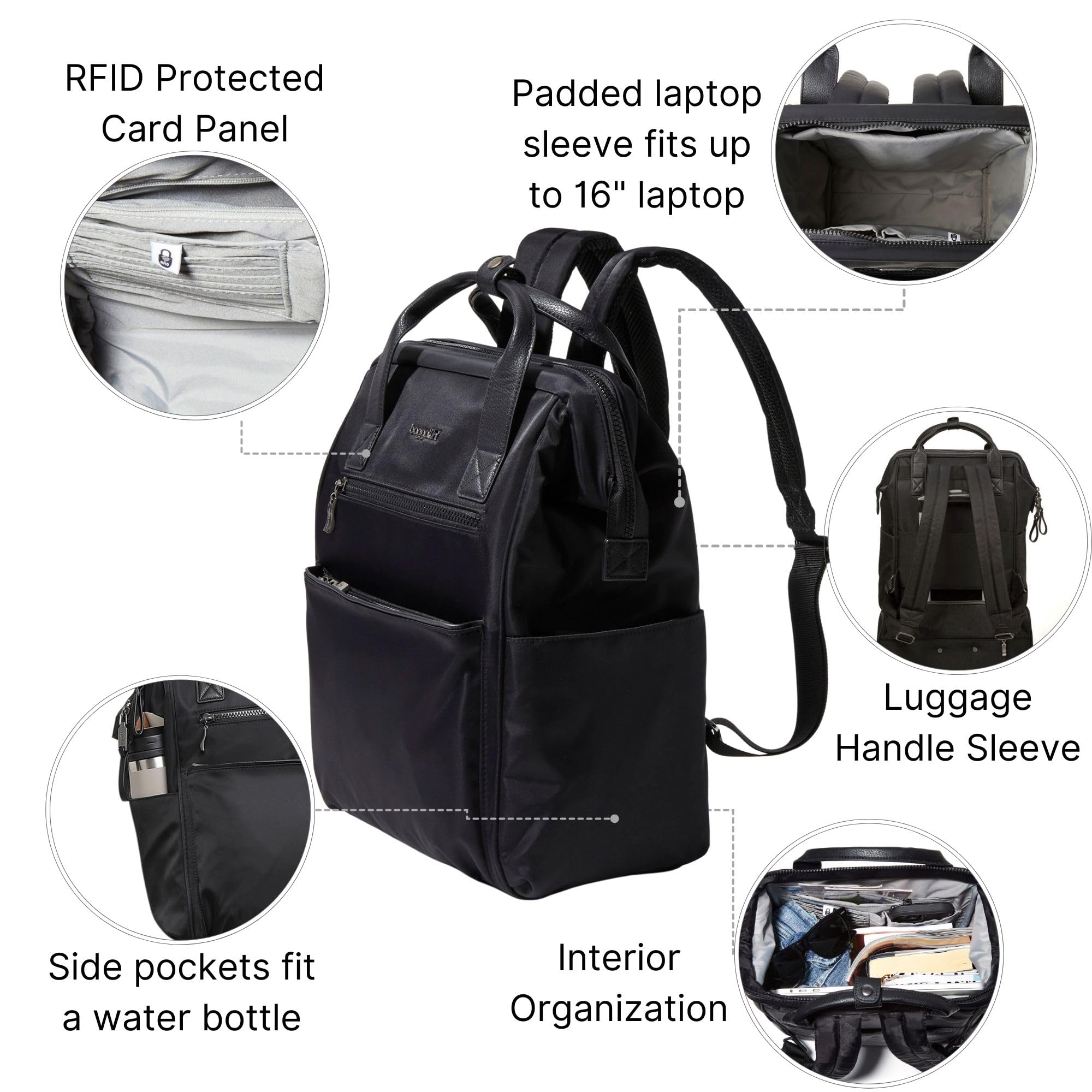 Baggallini Soho Backpack - Travel Laptop Backpack for Women - Lightweight Water-Resistant Luggage Bag, Black - Image 3