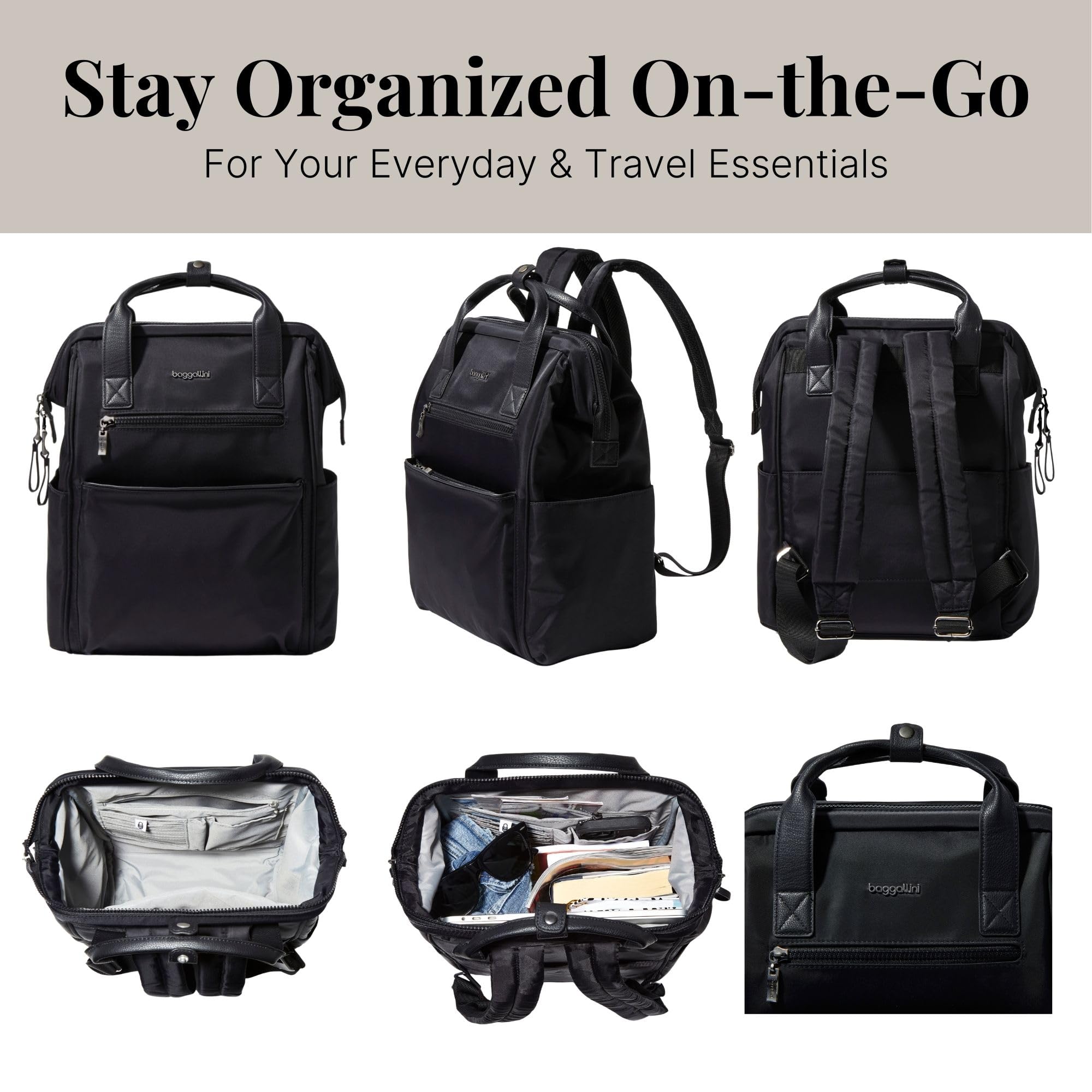 Baggallini Soho Backpack - Travel Laptop Backpack for Women - Lightweight Water-Resistant Luggage Bag, Black - Image 6