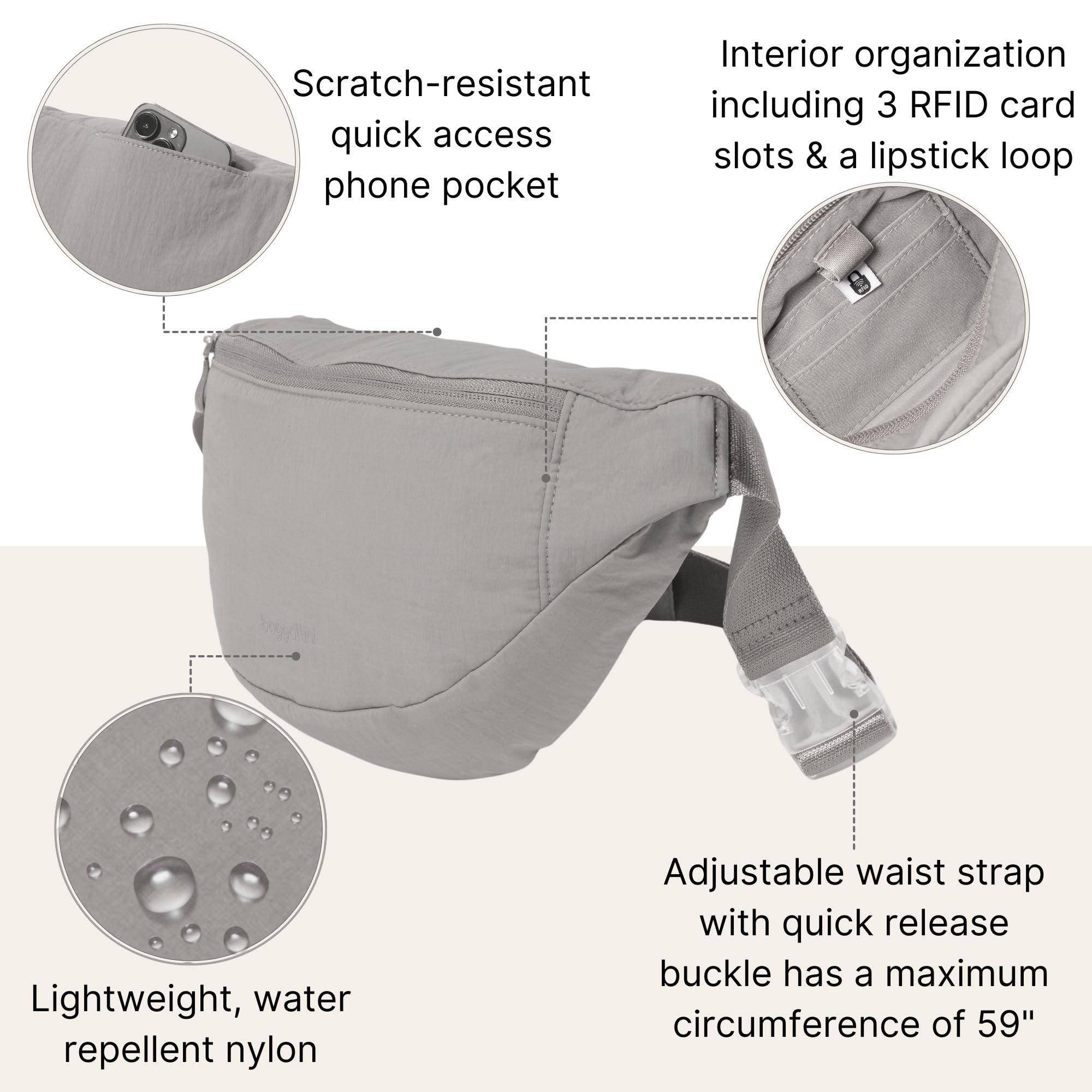 Baggallini Style Swift Belt Bag Sling Bag - Lightweight 12"x7" Crossbody Bag Fanny Pack Belt w/RFID and Adjustable Strap - Image 3