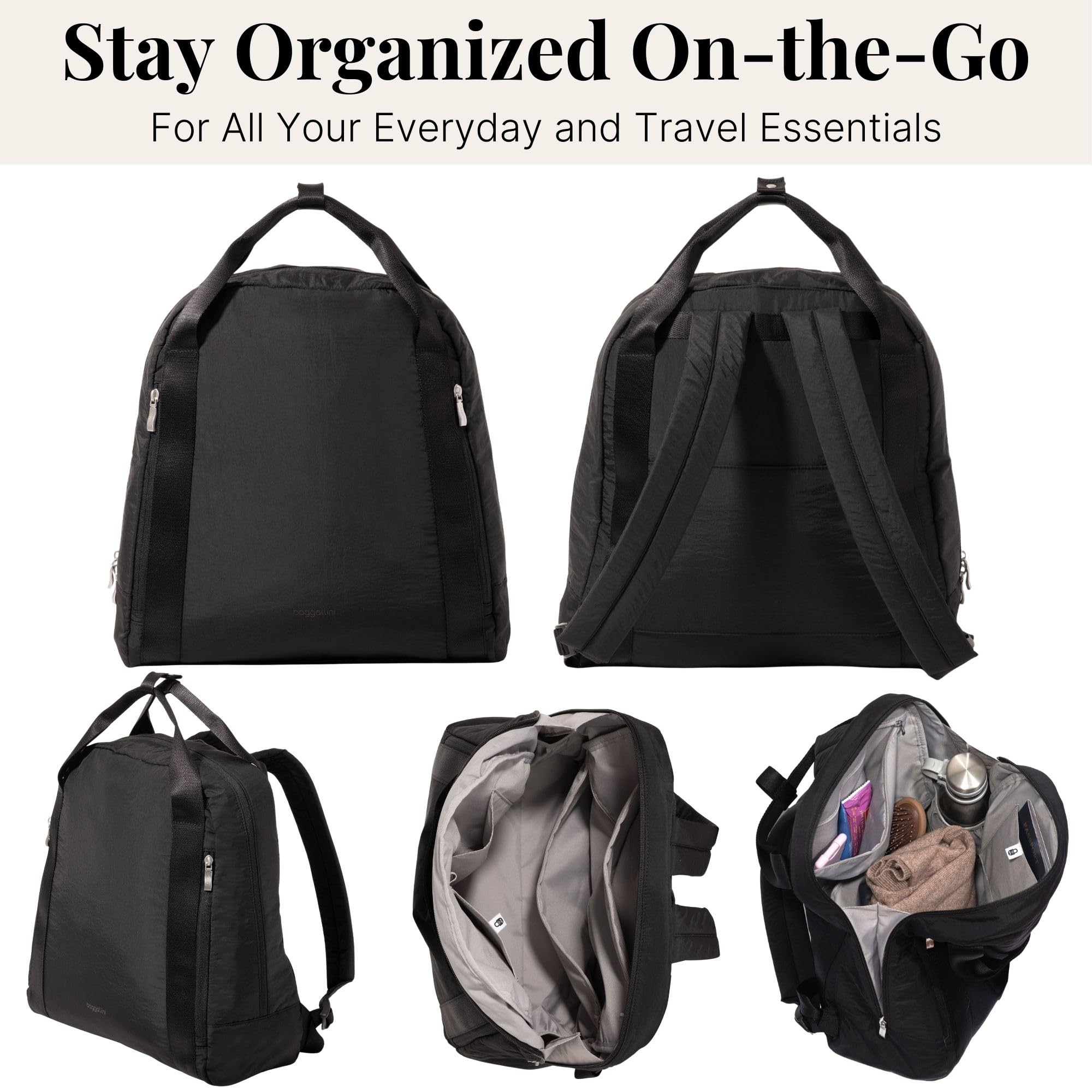 Baggallini Swift Backpack - Lightweight 4.5”x15.3”x6.3” Travel Backpack with RFID Pocket, Luggage Sleeve and Padded Straps - Image 4