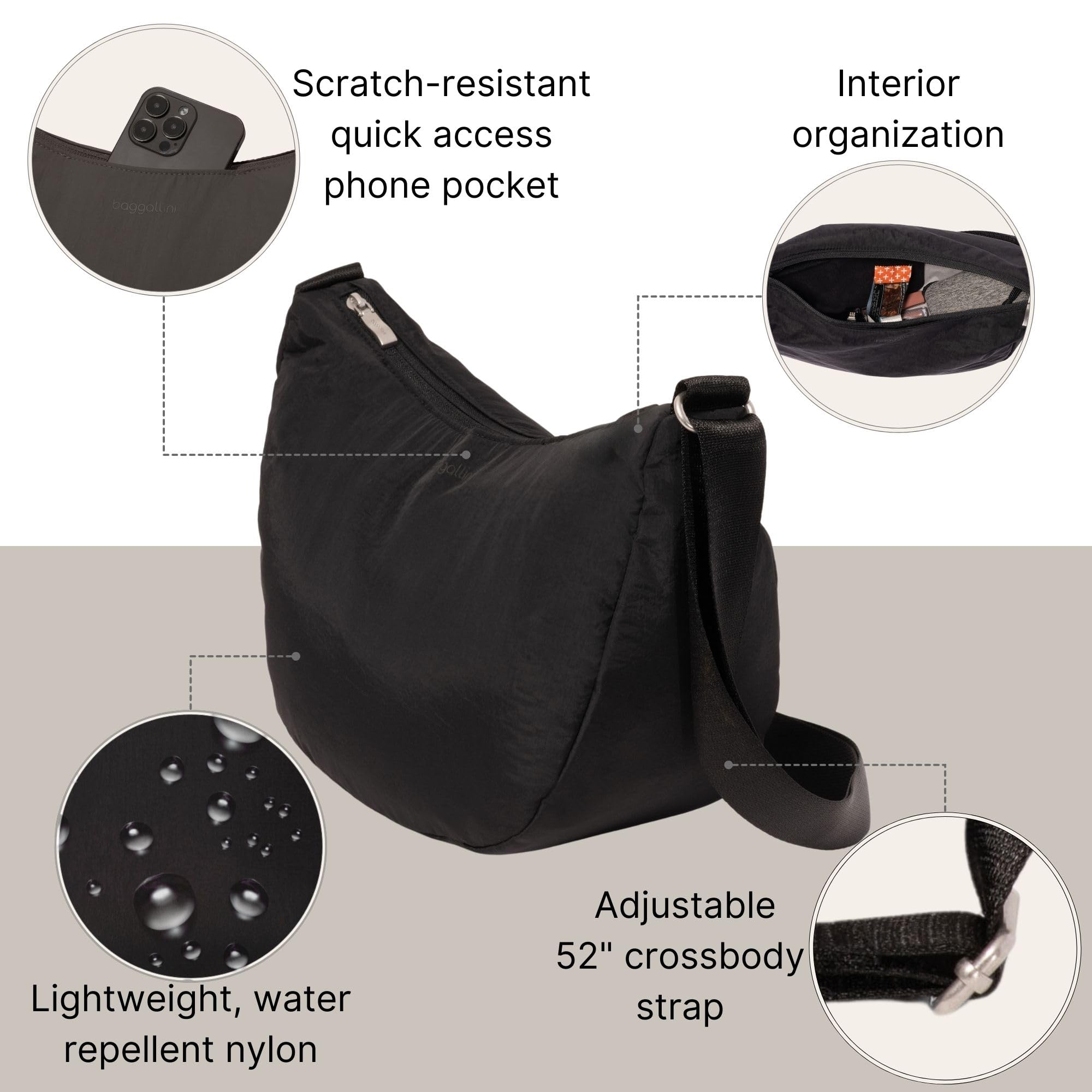 Baggallini Swift Crescent Crossbody Bag for Women - Lightweight 12"x8" Travel Purse Handbag - Image 2