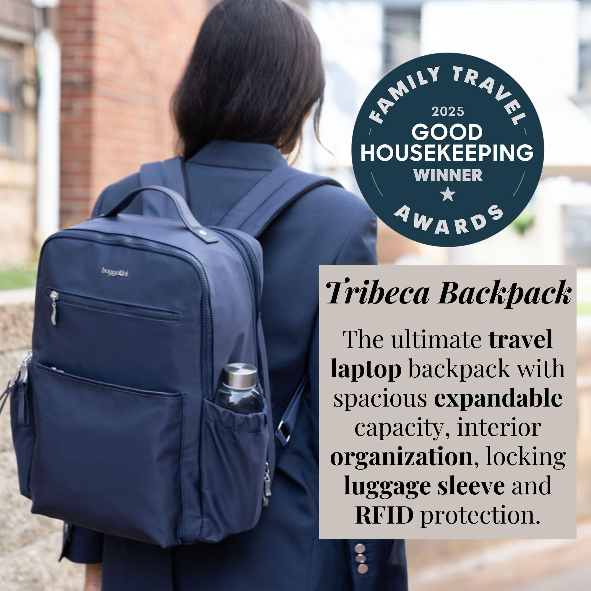 Baggallini Tribeca Expandable Laptop Backpack - 15"x11" Lightweight RFID Computer Bag for Work & Travel with Luggage Sleeve - Image 2