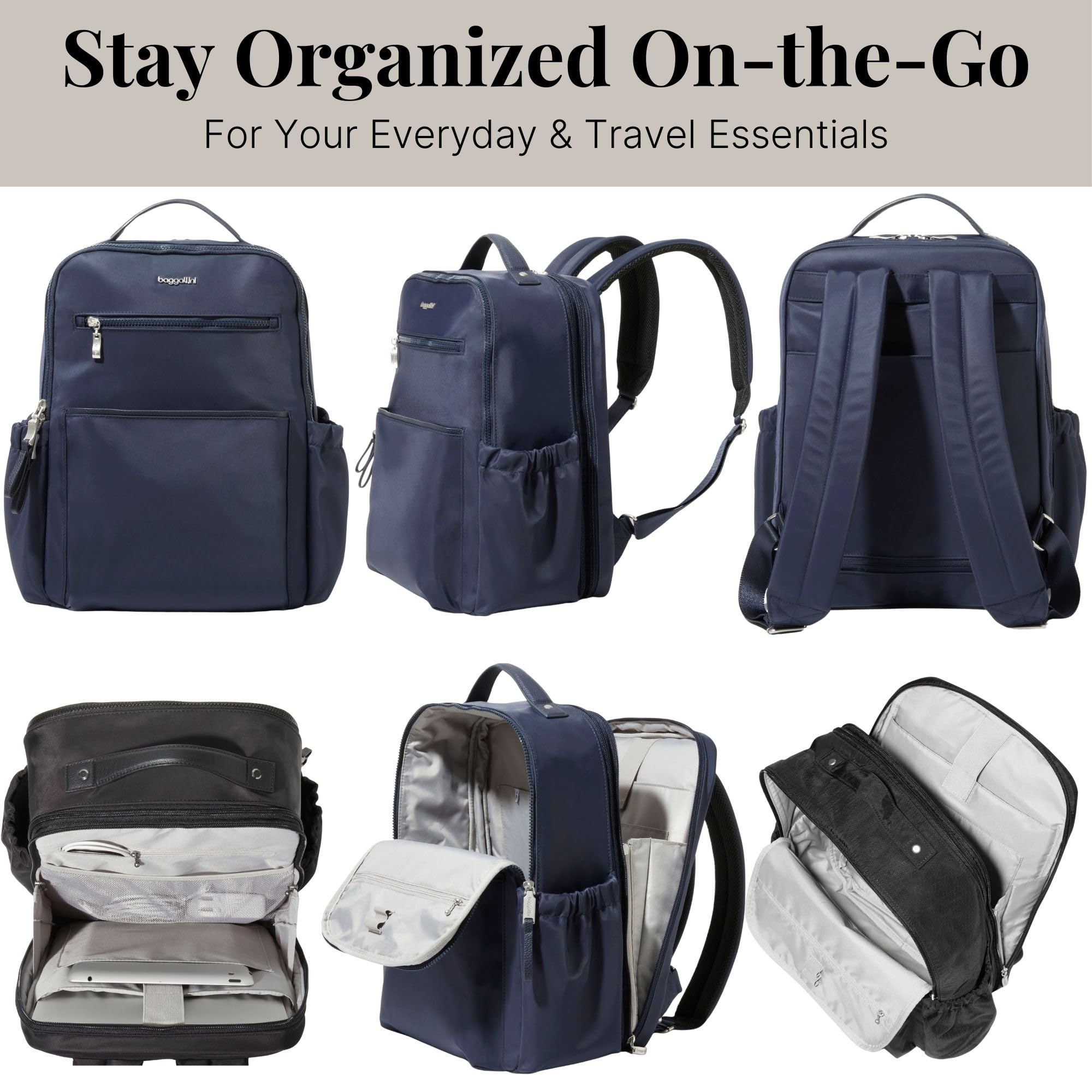 Baggallini Tribeca Expandable Laptop Backpack - 15"x11" Lightweight RFID Computer Bag for Work & Travel with Luggage Sleeve - Image 7